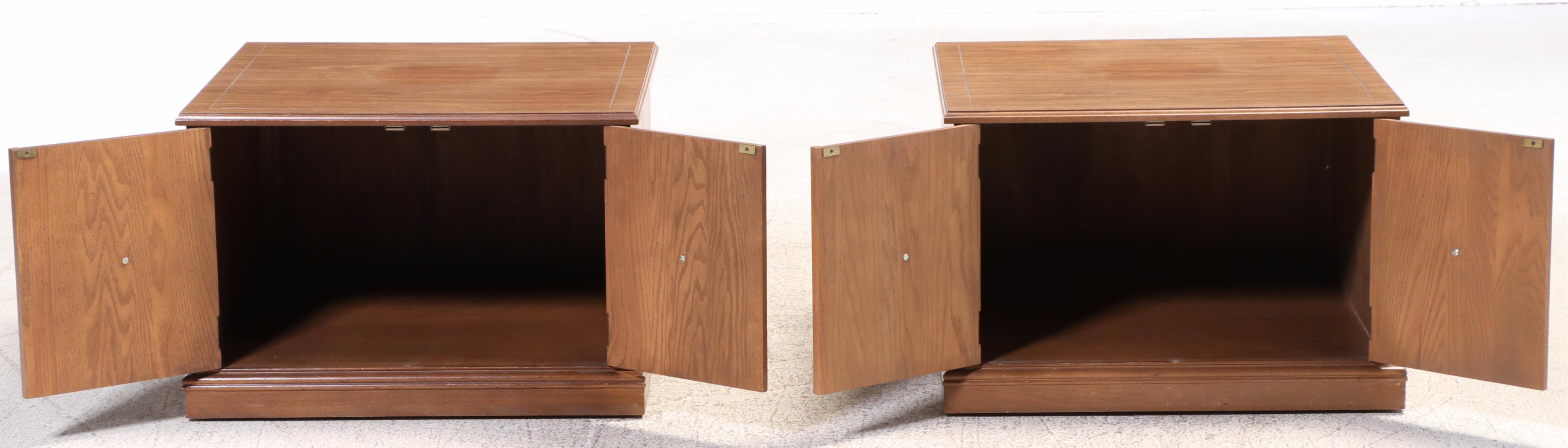 Pair of Mersman Mediterranean Style Oak and Laminate Top Side Cabinets