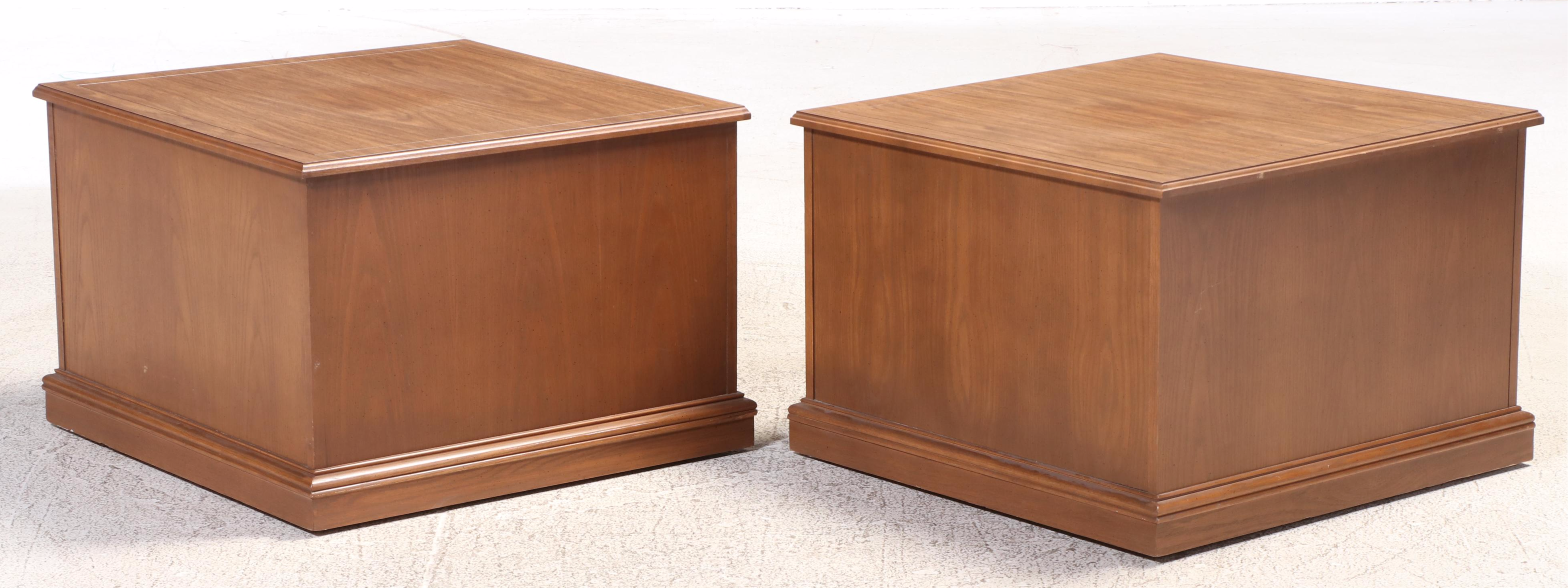 Pair of Mersman Mediterranean Style Oak and Laminate Top Side Cabinets