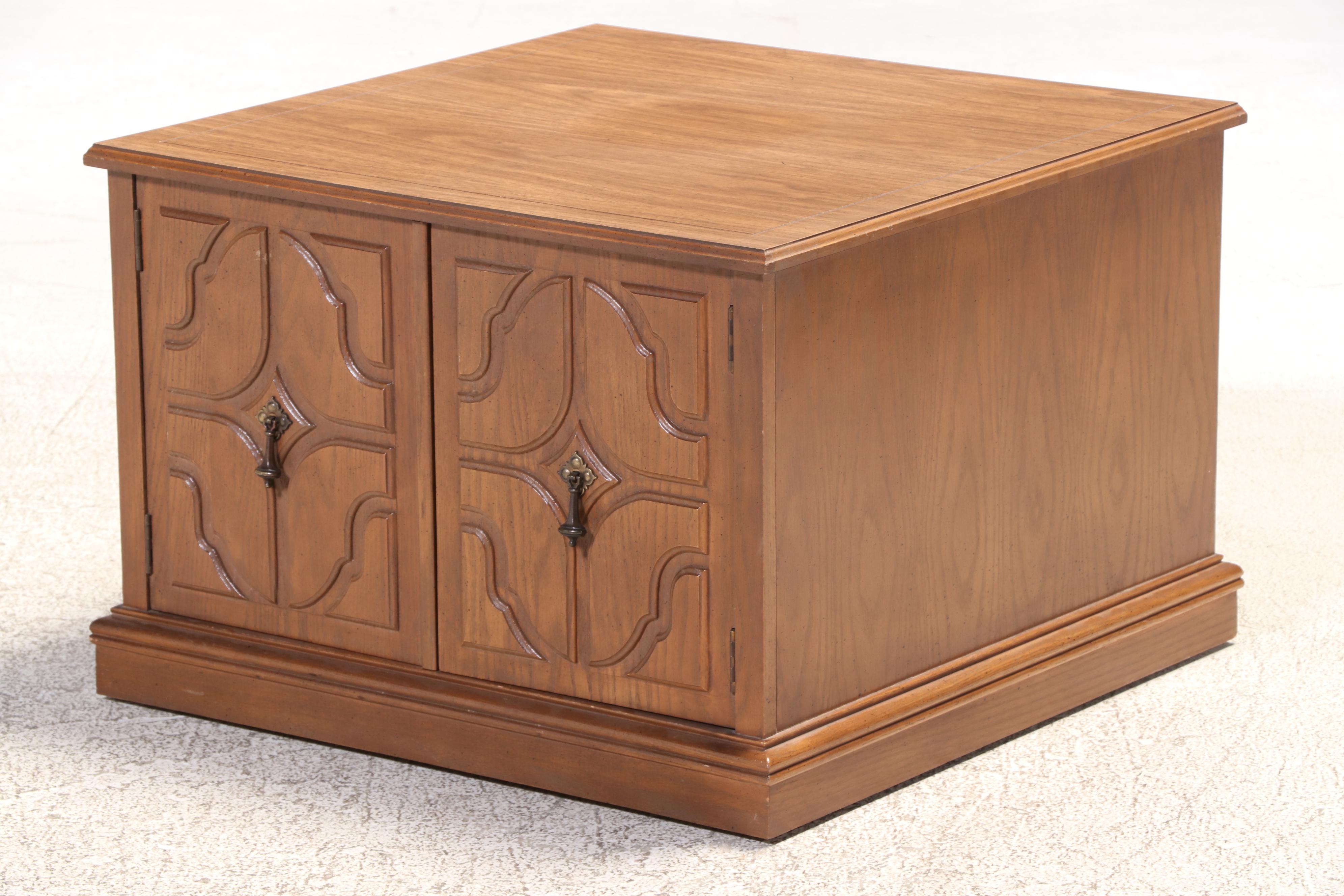 Pair of Mersman Mediterranean Style Oak and Laminate Top Side Cabinets