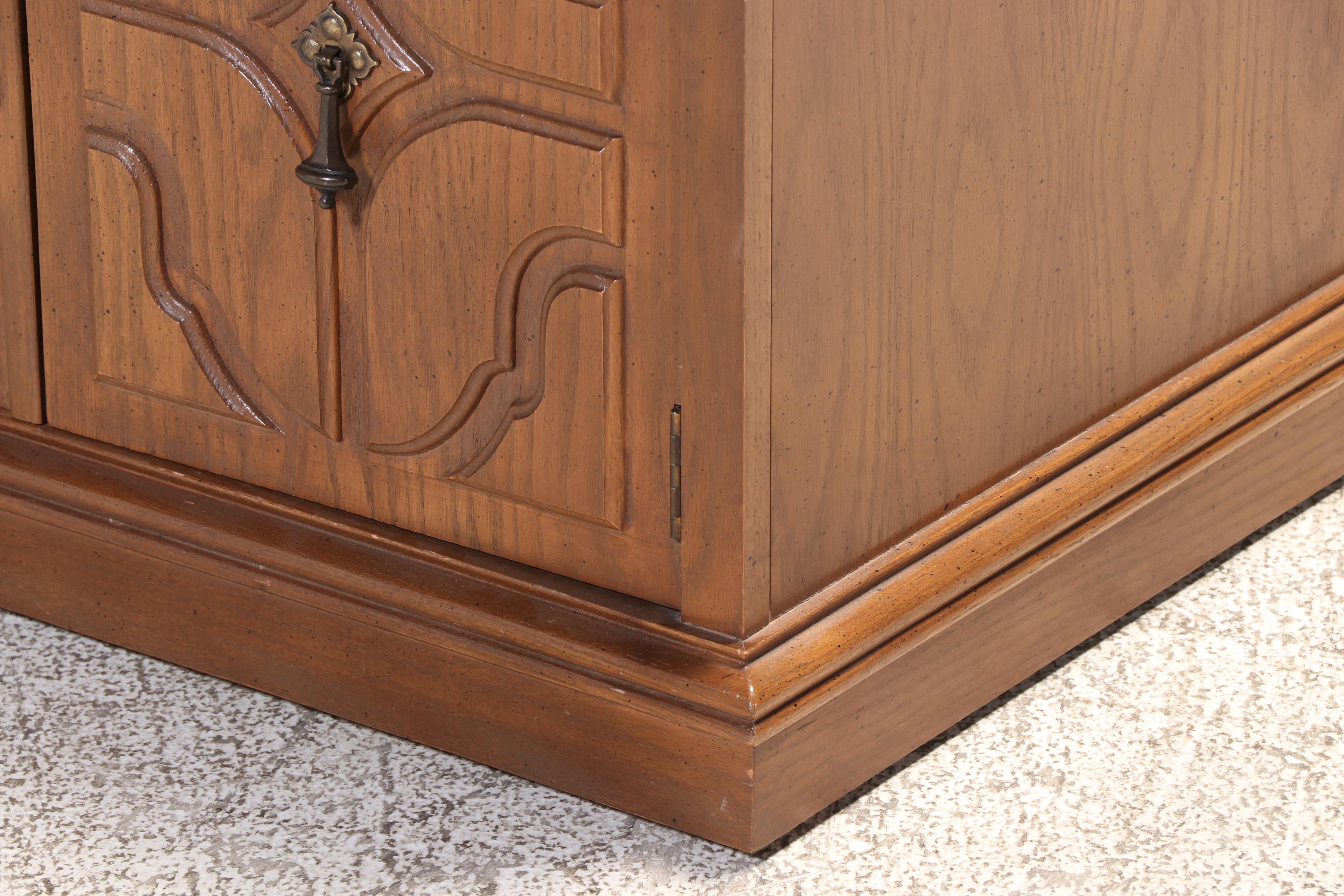 Pair of Mersman Mediterranean Style Oak and Laminate Top Side Cabinets