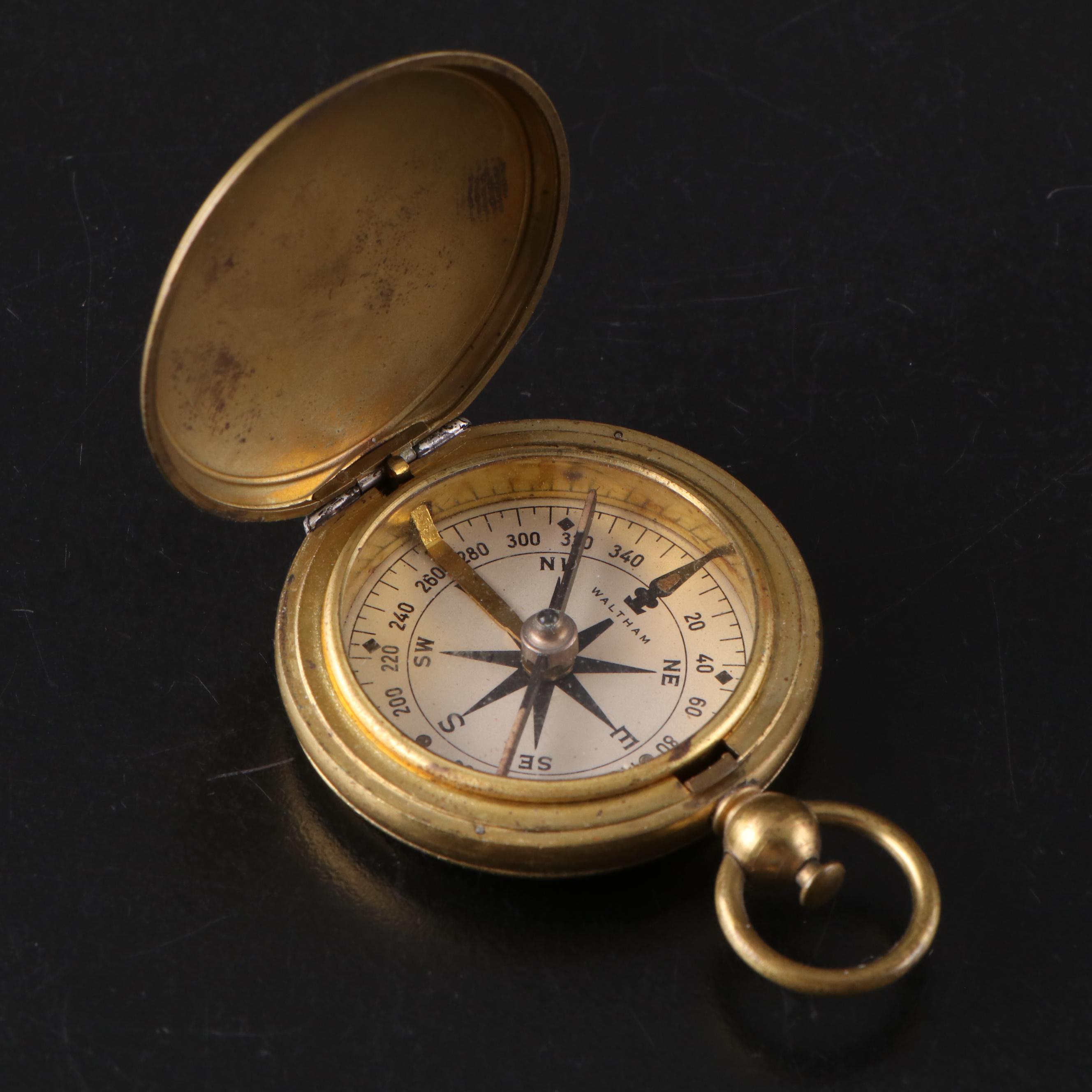 Waltham Brass Pocket Compass with Filigree Motif Brass Lighter Holder and More