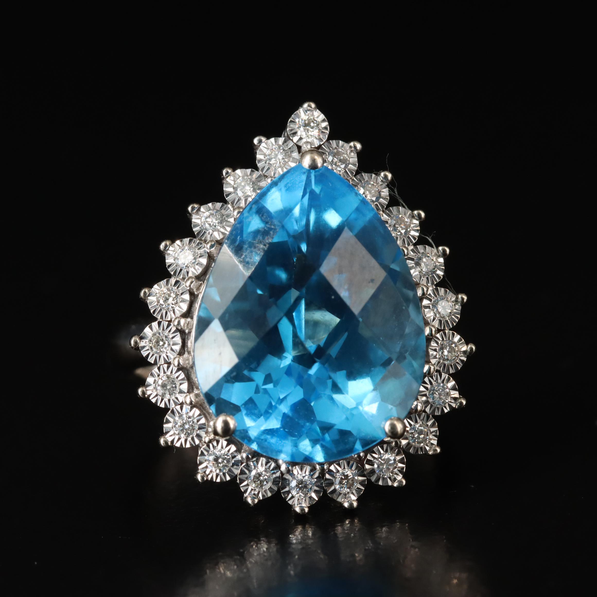 EFFY 14K 16.71 CT Swiss Blue Topaz and Diamond Ring