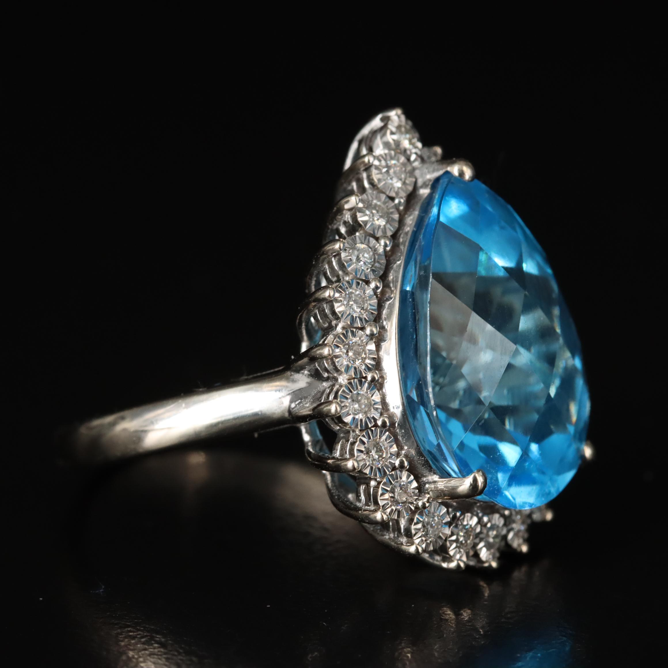 EFFY 14K 16.71 CT Swiss Blue Topaz and Diamond Ring