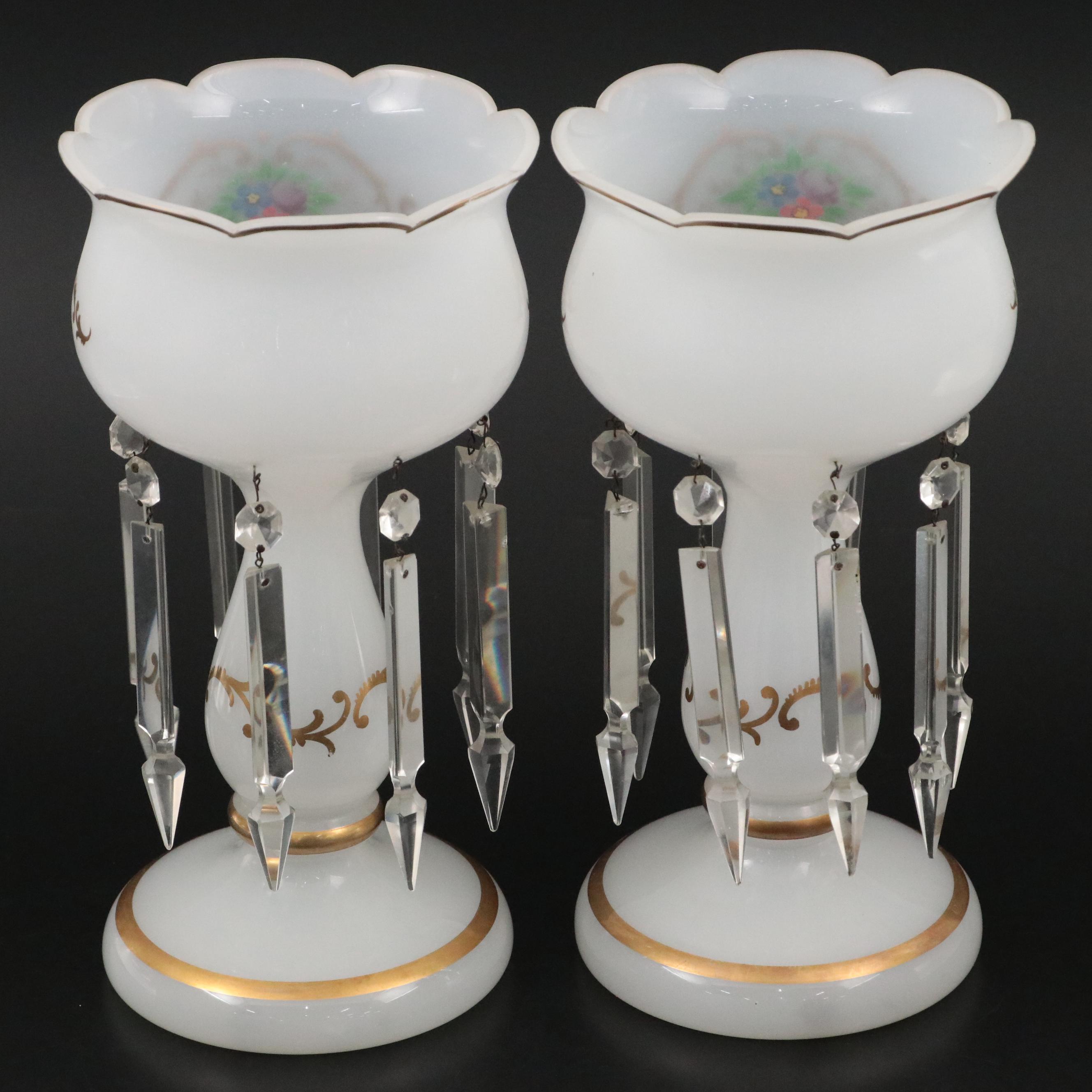 Hand-Painted Gilt Glass Mantel Lusters