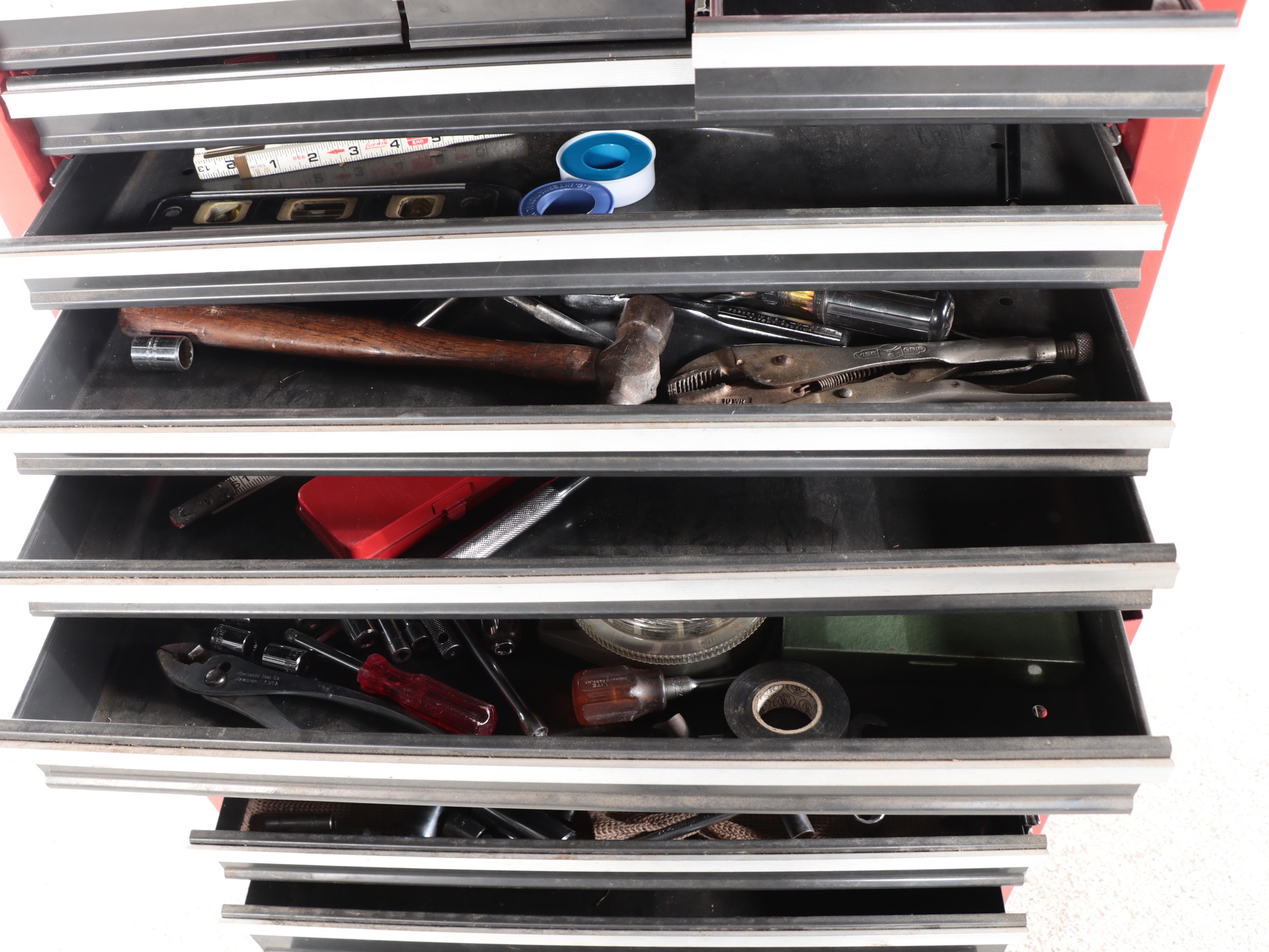 Craftsman Red Enameled Metal Locking Tool Chest with Assorted Tools