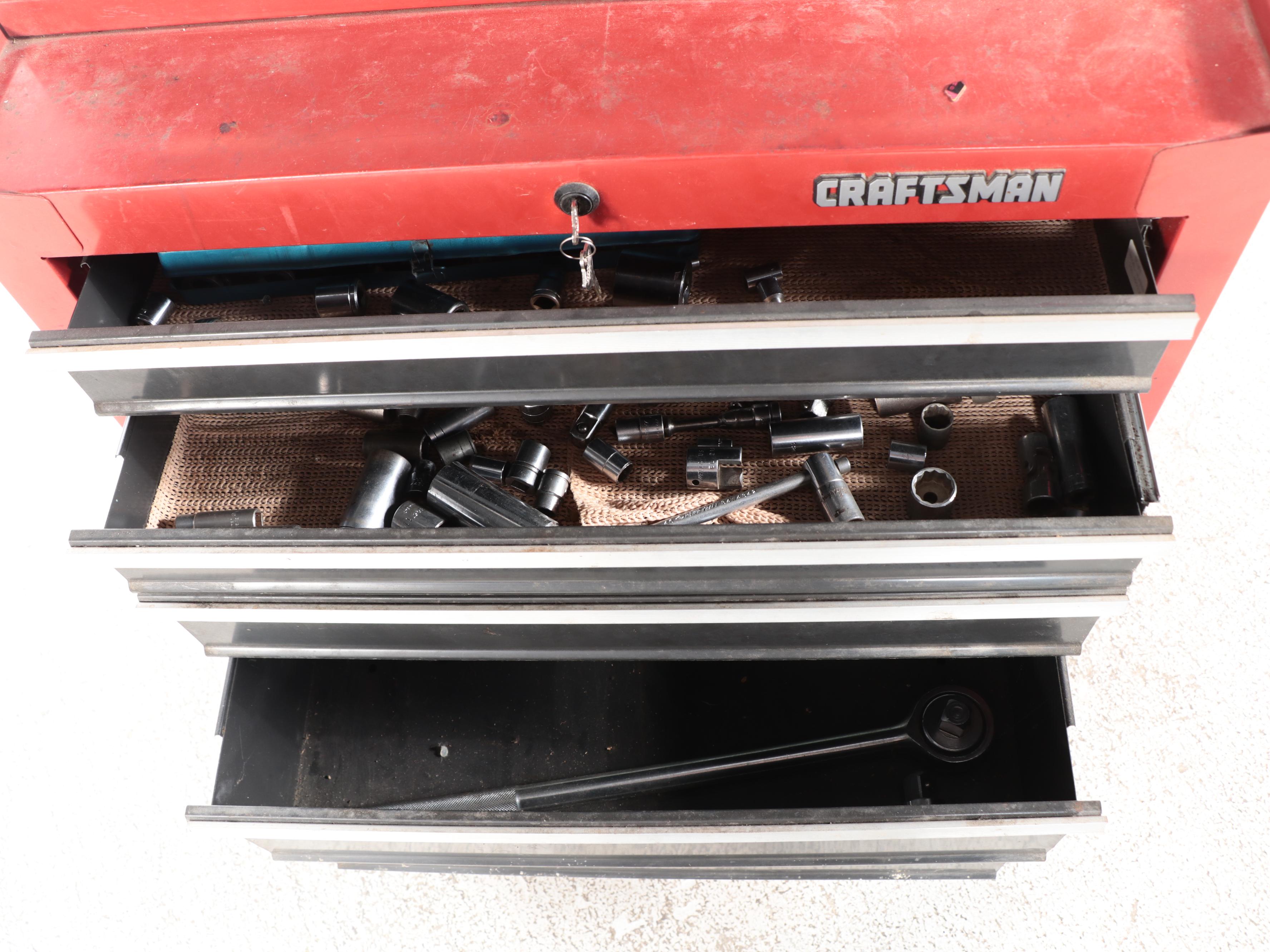 Craftsman Red Enameled Metal Locking Tool Chest with Assorted Tools