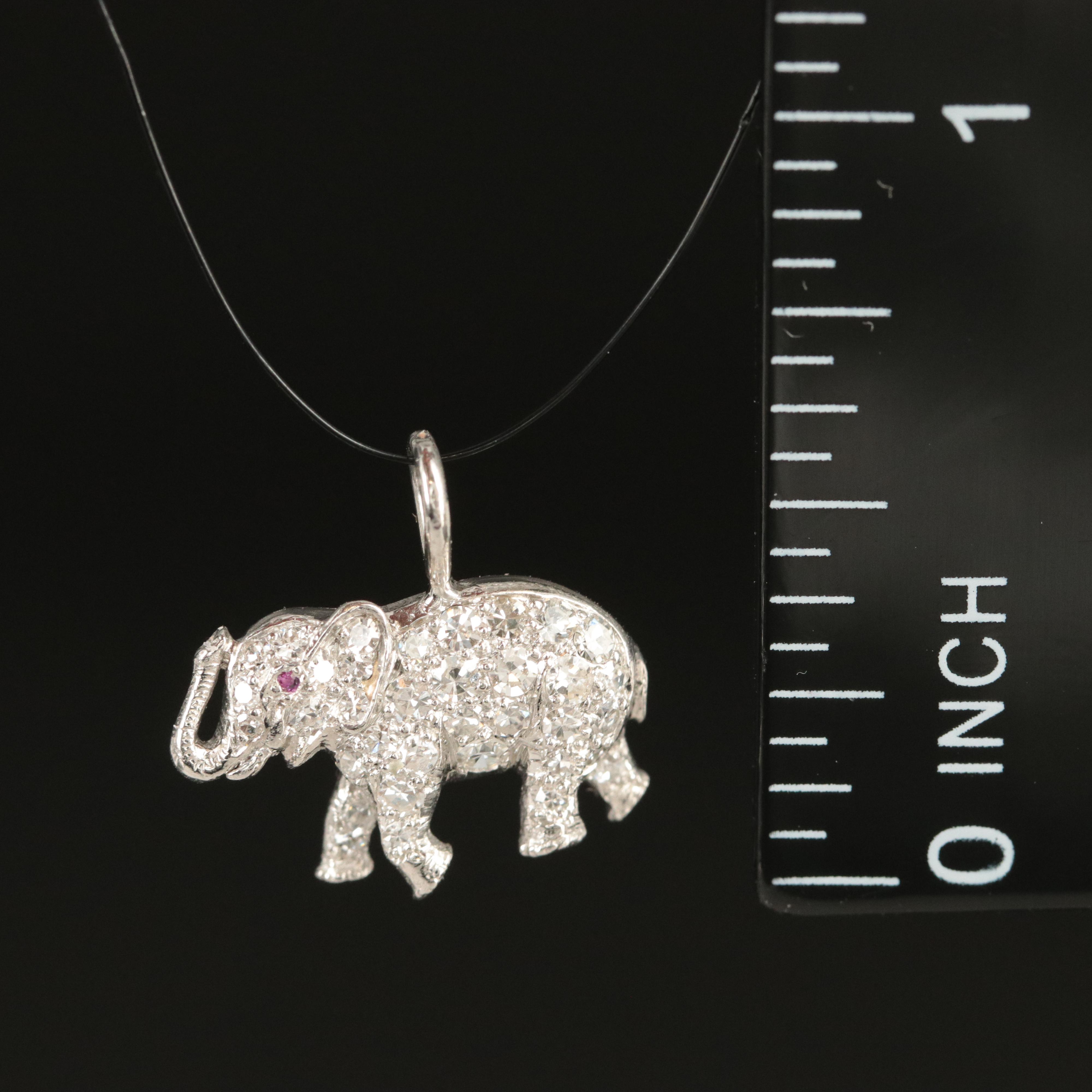 Platinum Diamond and Ruby Elephant Pendant