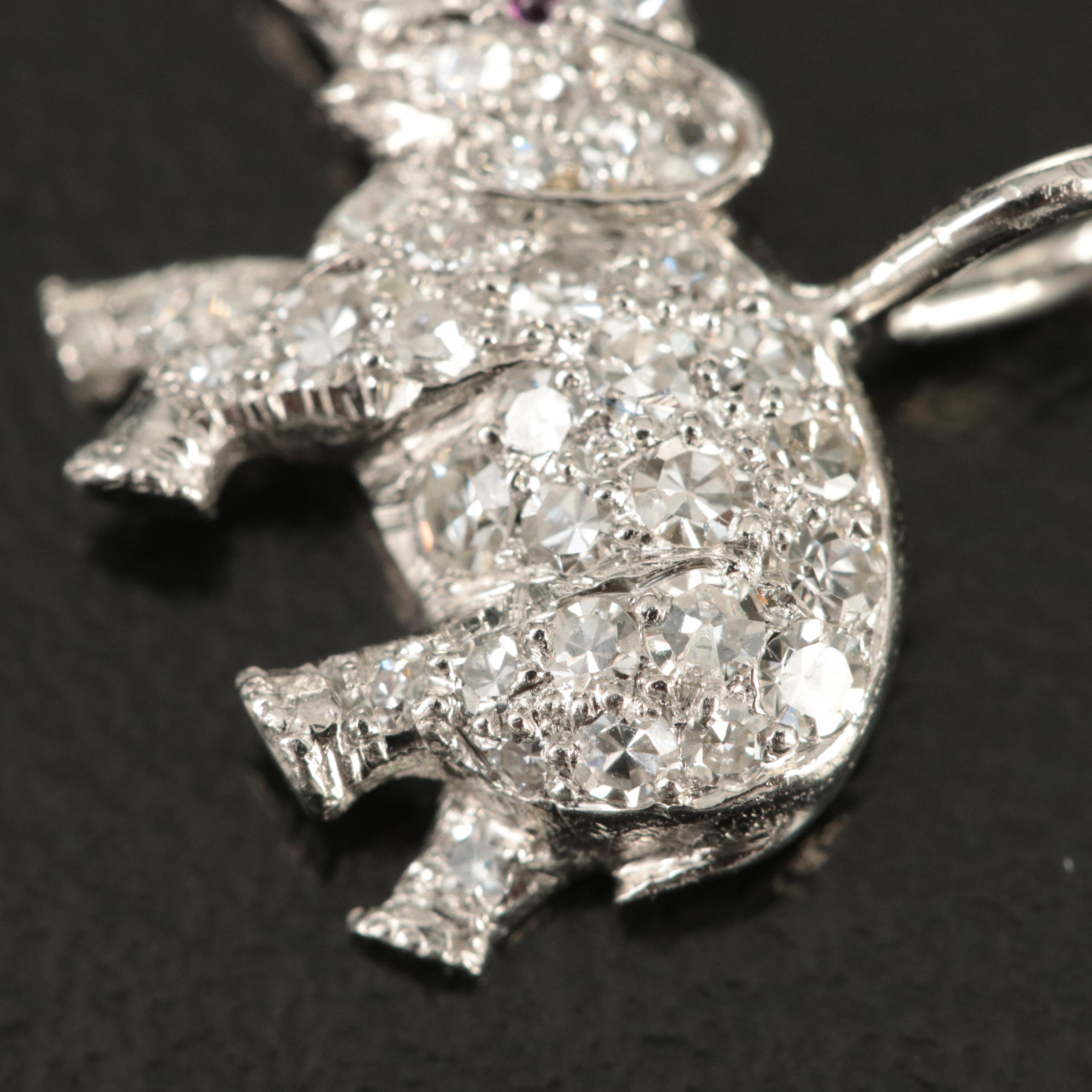Platinum Diamond and Ruby Elephant Pendant