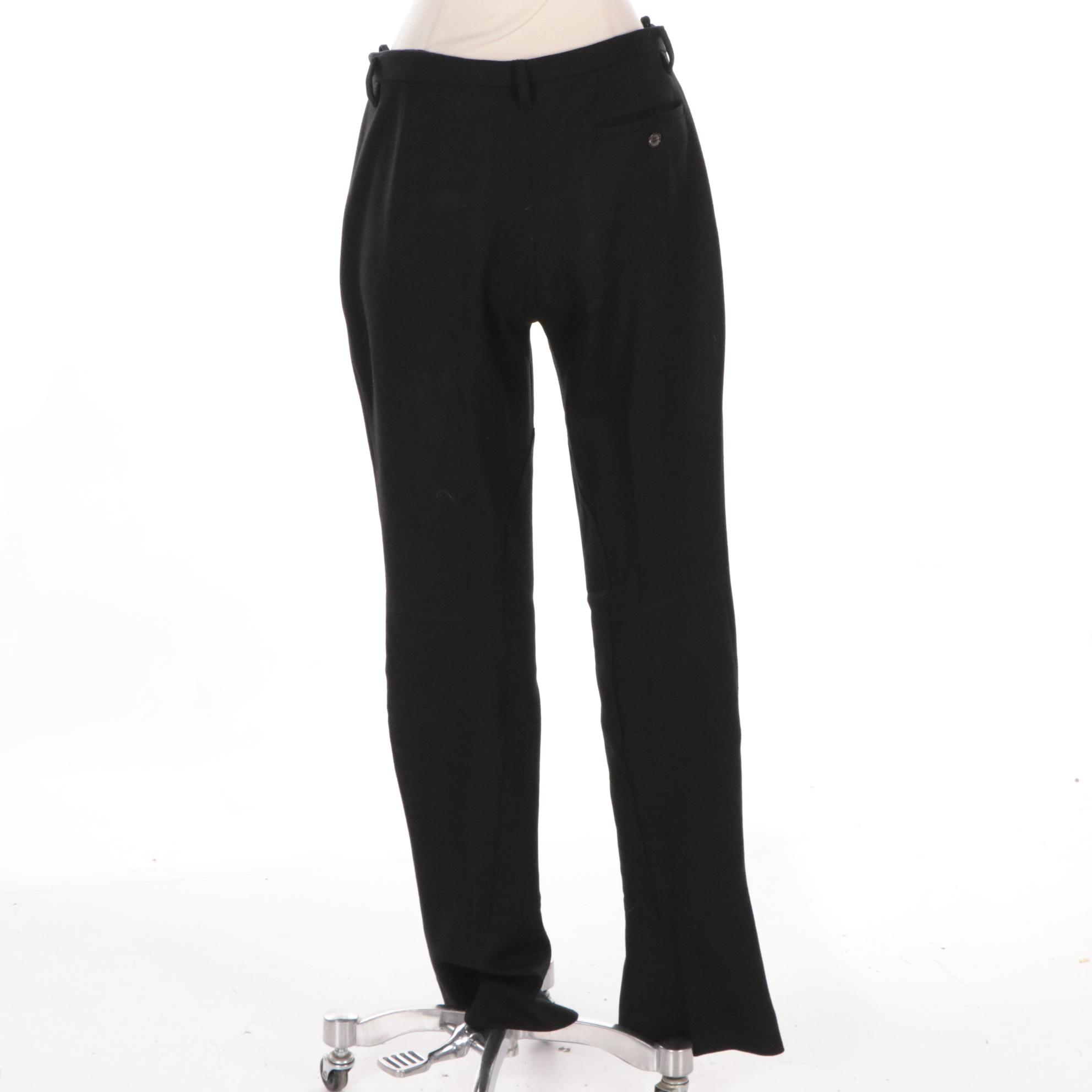 Prada Black Wool Flat-Front Equestrian Style Pants