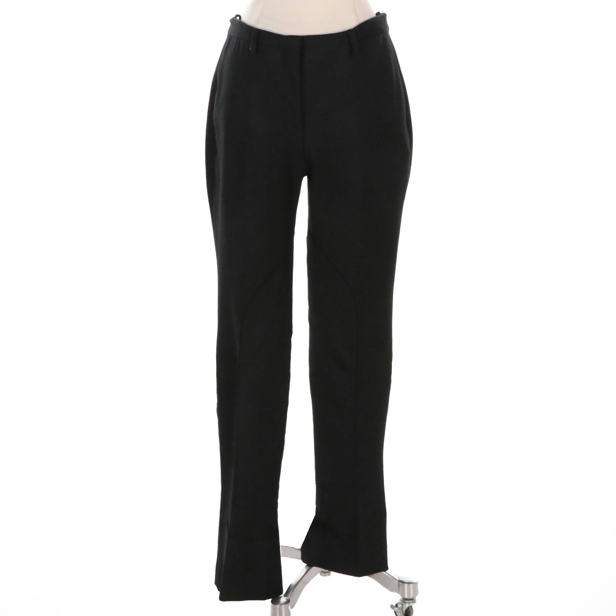 Prada Black Wool Flat-Front Equestrian Style Pants