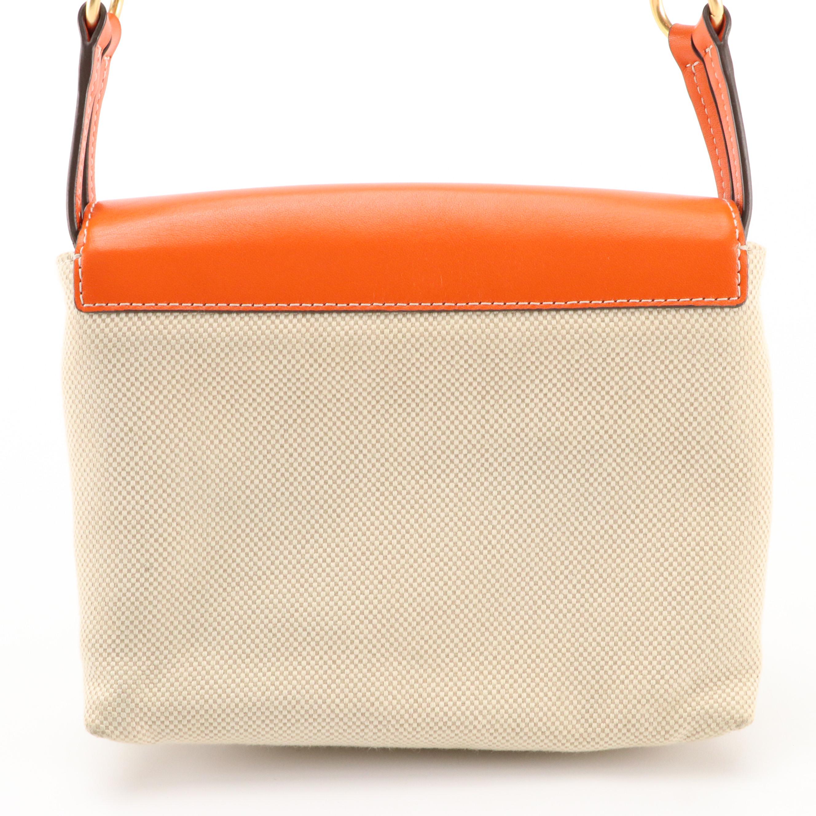 Tory Burch Miller Crossbody Bag in Orange Leather and Beige Canvas