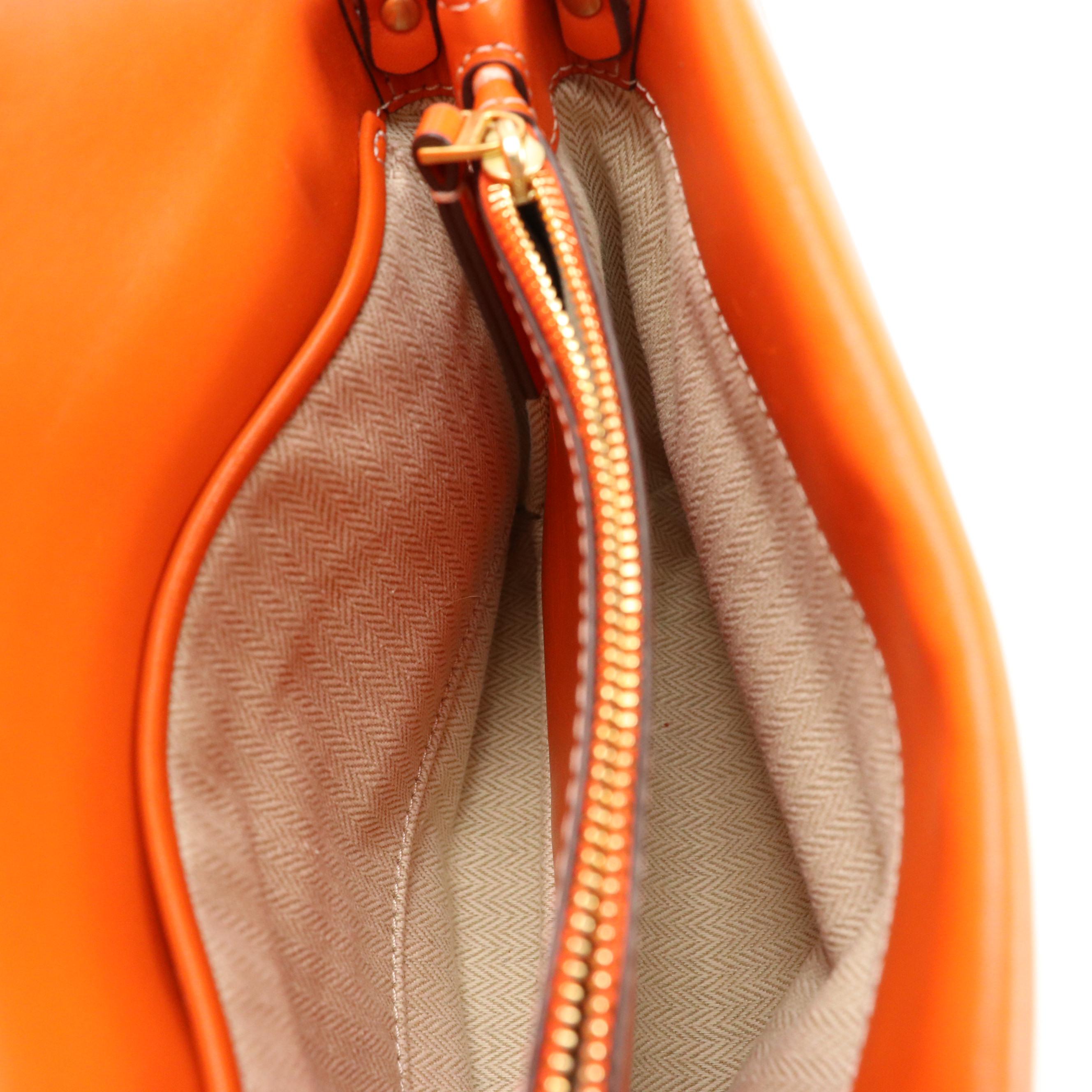 Tory Burch Miller Crossbody Bag in Orange Leather and Beige Canvas