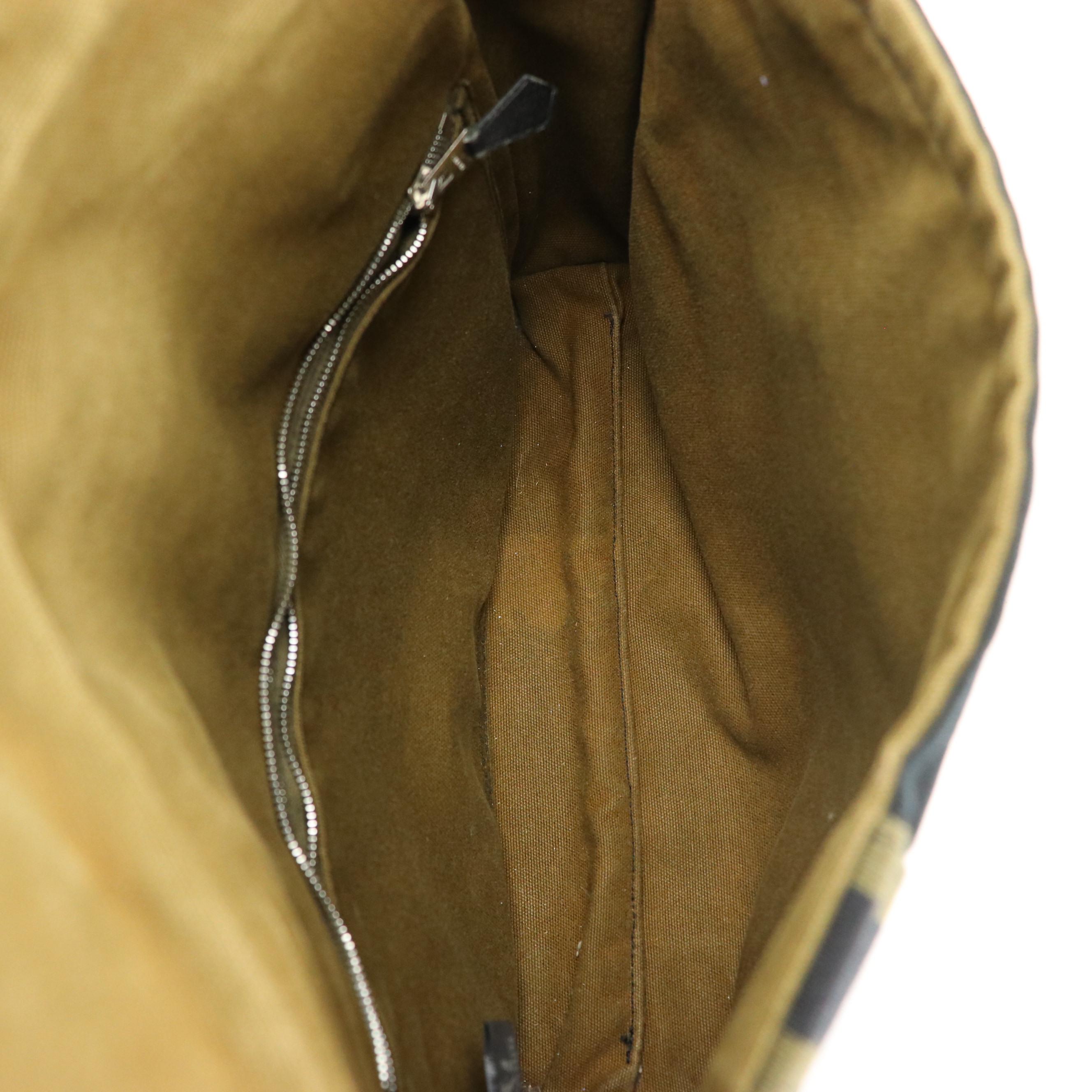 Hermès Herline Flap-Front Messenger Bag in Khaki Green and Navy Canvas