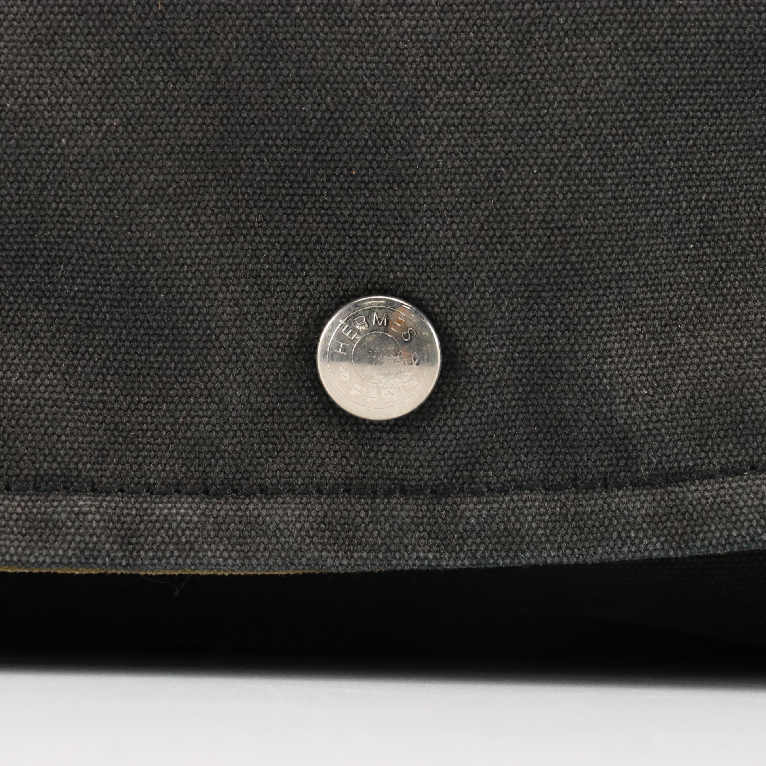 Hermès Herline Flap-Front Messenger Bag in Khaki Green and Navy Canvas