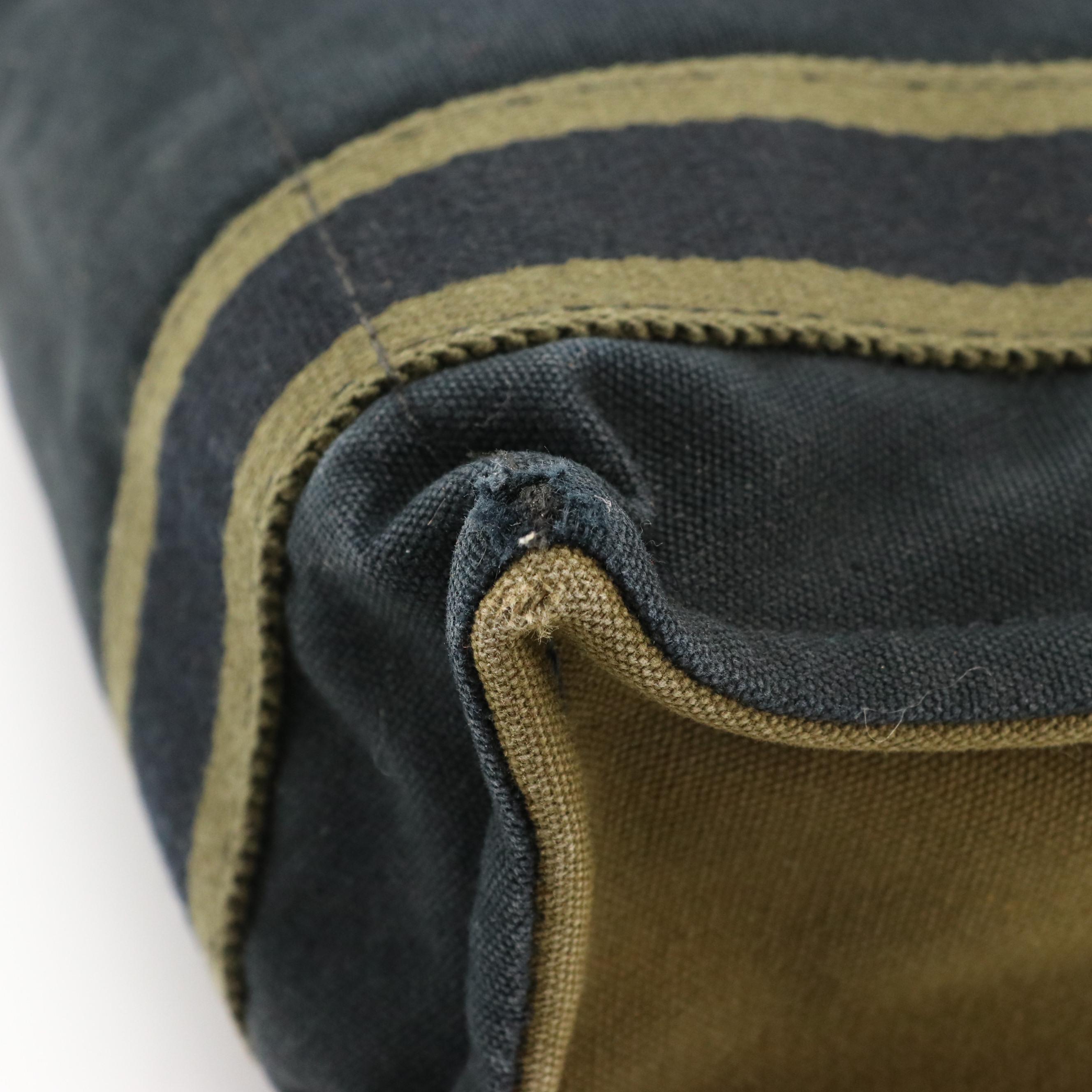 Hermès Herline Flap-Front Messenger Bag in Khaki Green and Navy Canvas