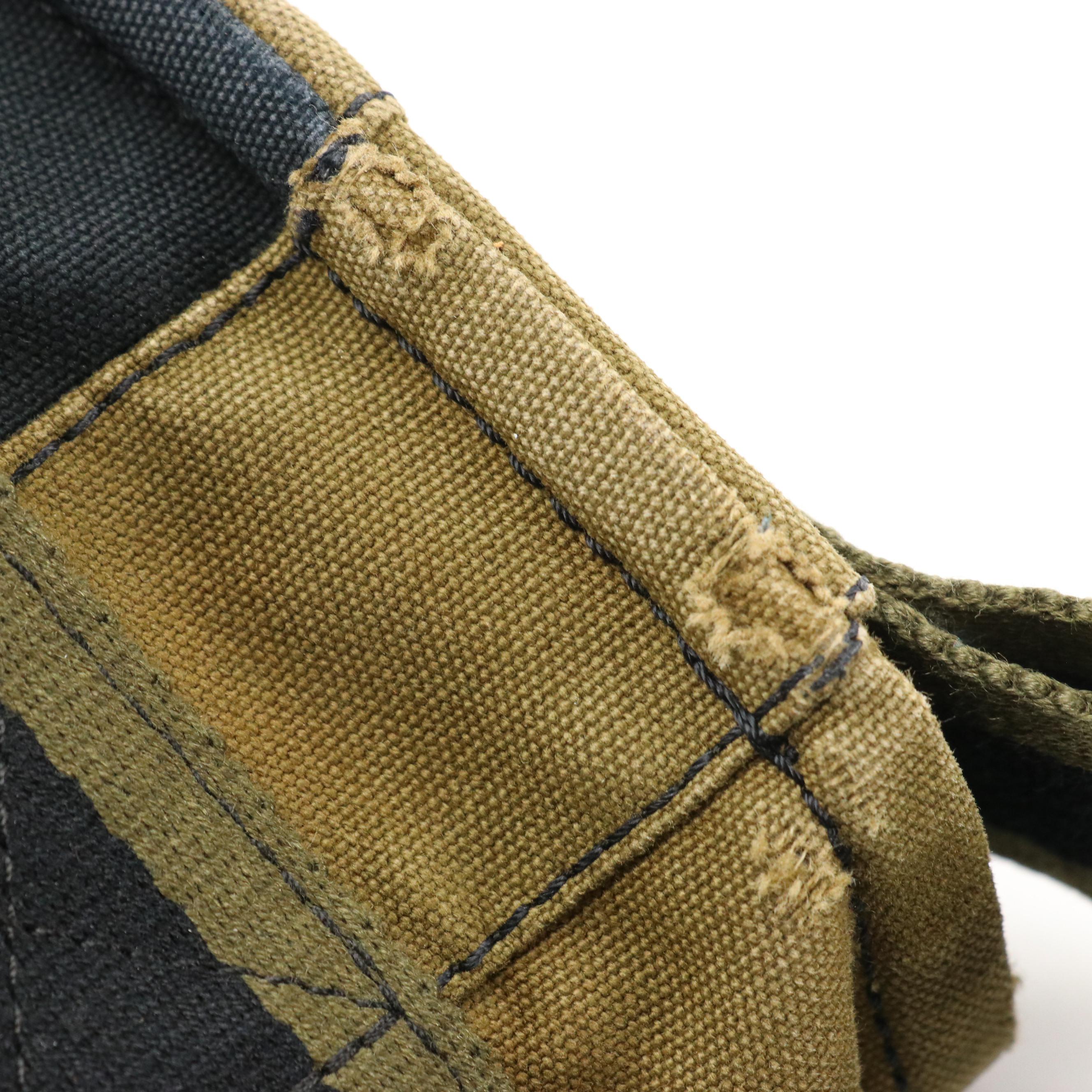 Hermès Herline Flap-Front Messenger Bag in Khaki Green and Navy Canvas