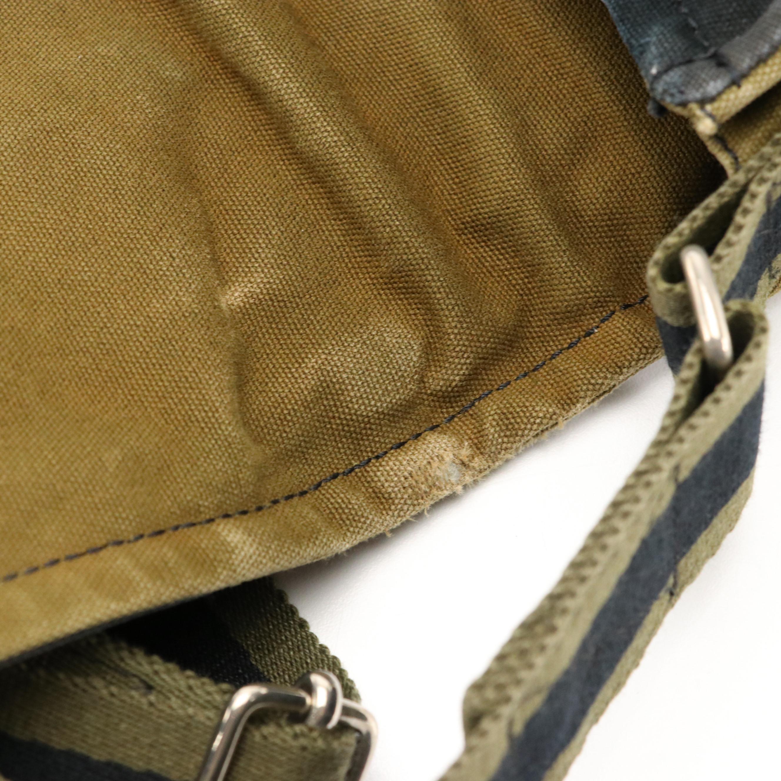 Hermès Herline Flap-Front Messenger Bag in Khaki Green and Navy Canvas