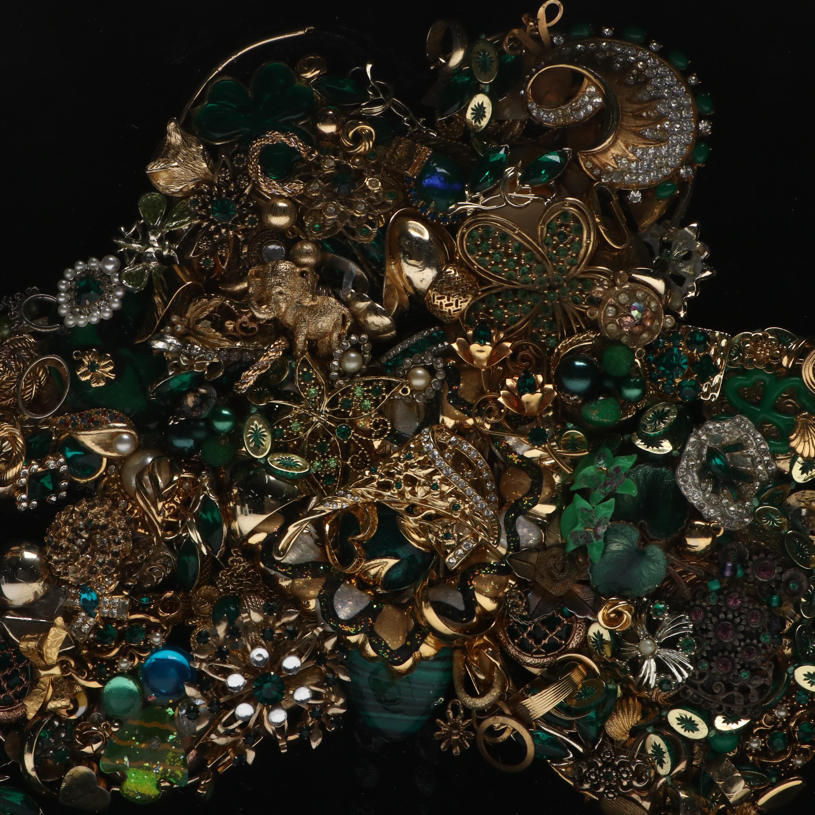 Costume Jewelry Collage in Shadow Box Display