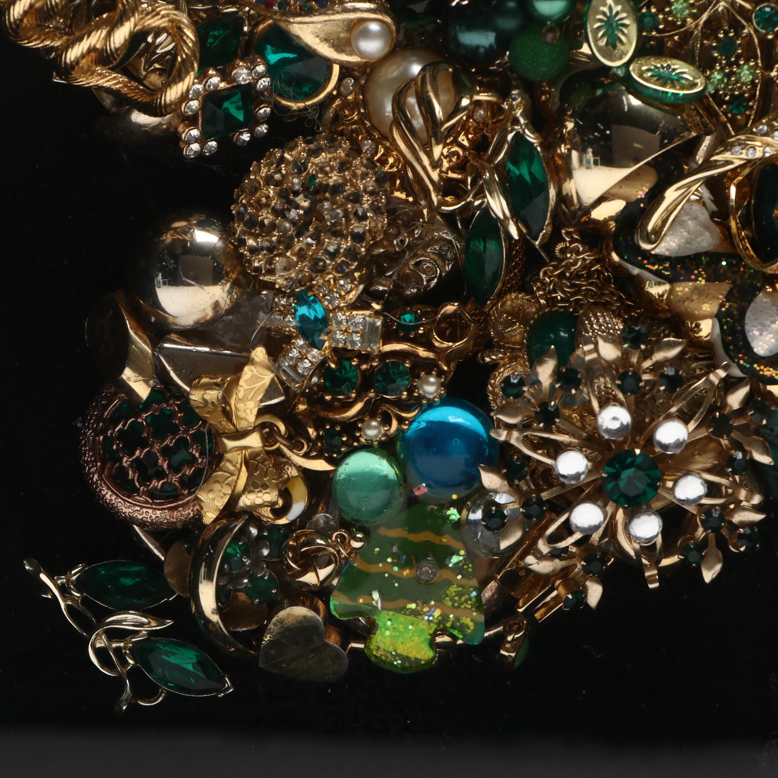 Costume Jewelry Collage in Shadow Box Display