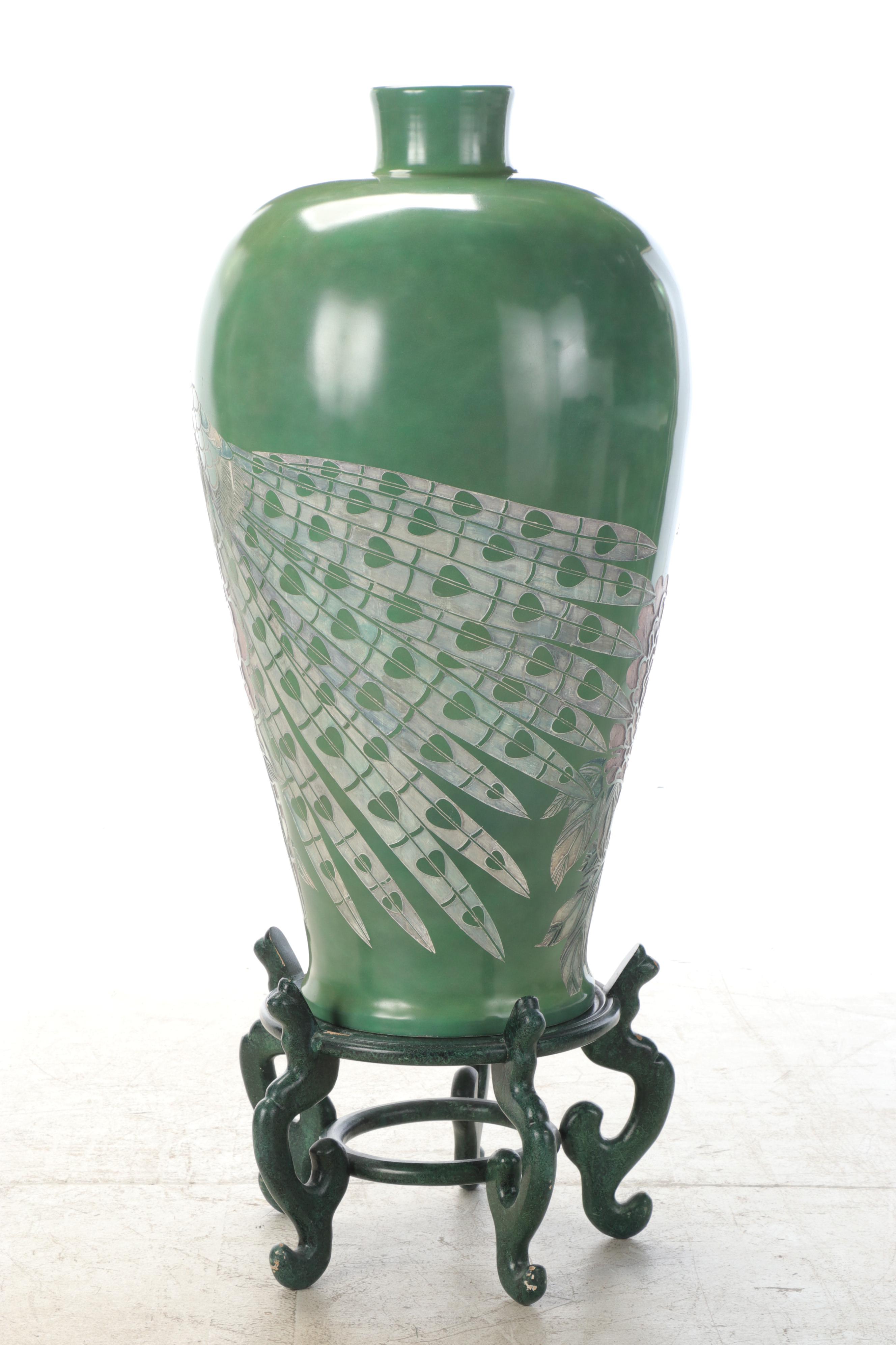 Chinese Famille Vert Vase on Stand