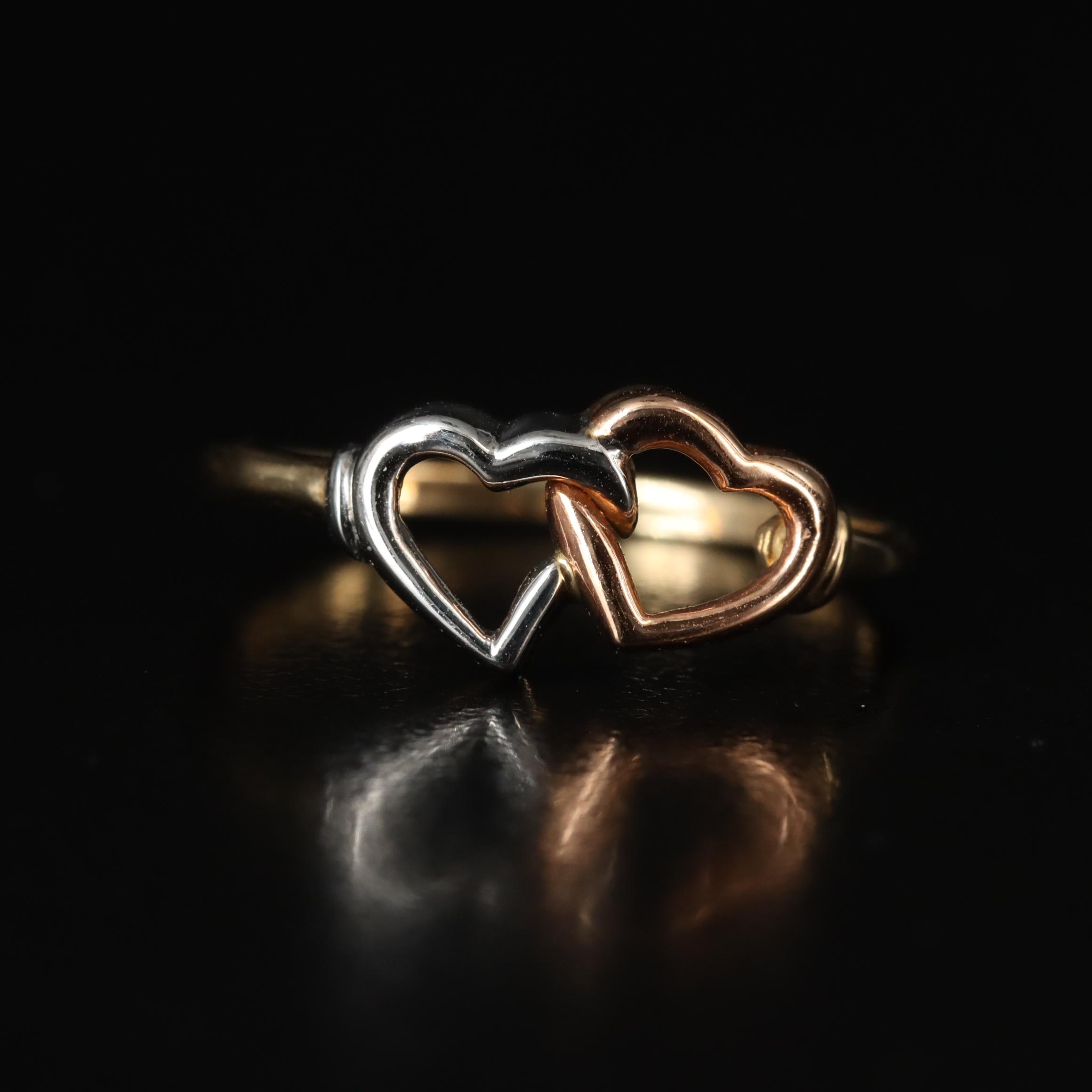 14K Tri-Color Gold Double Heart Ring