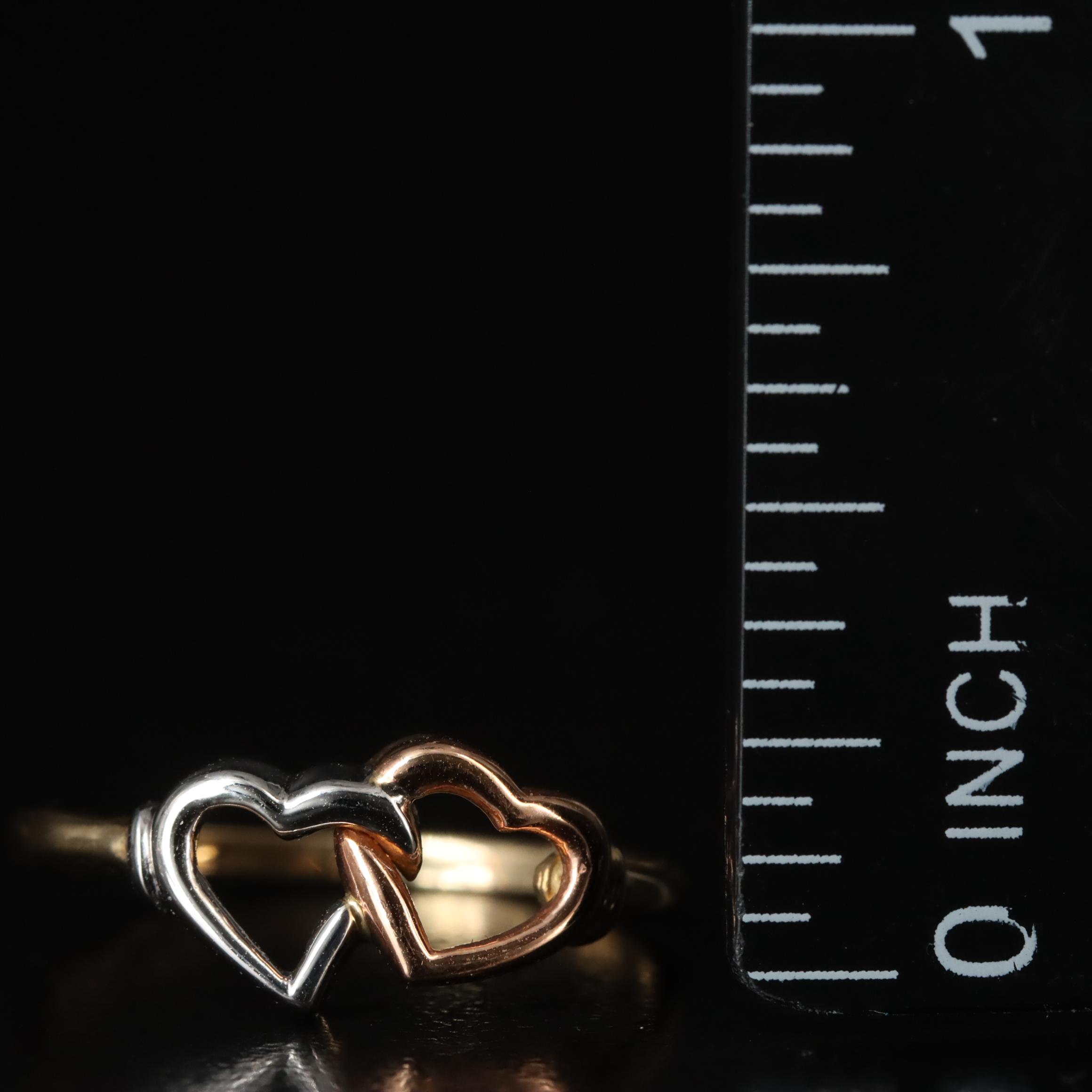 14K Tri-Color Gold Double Heart Ring
