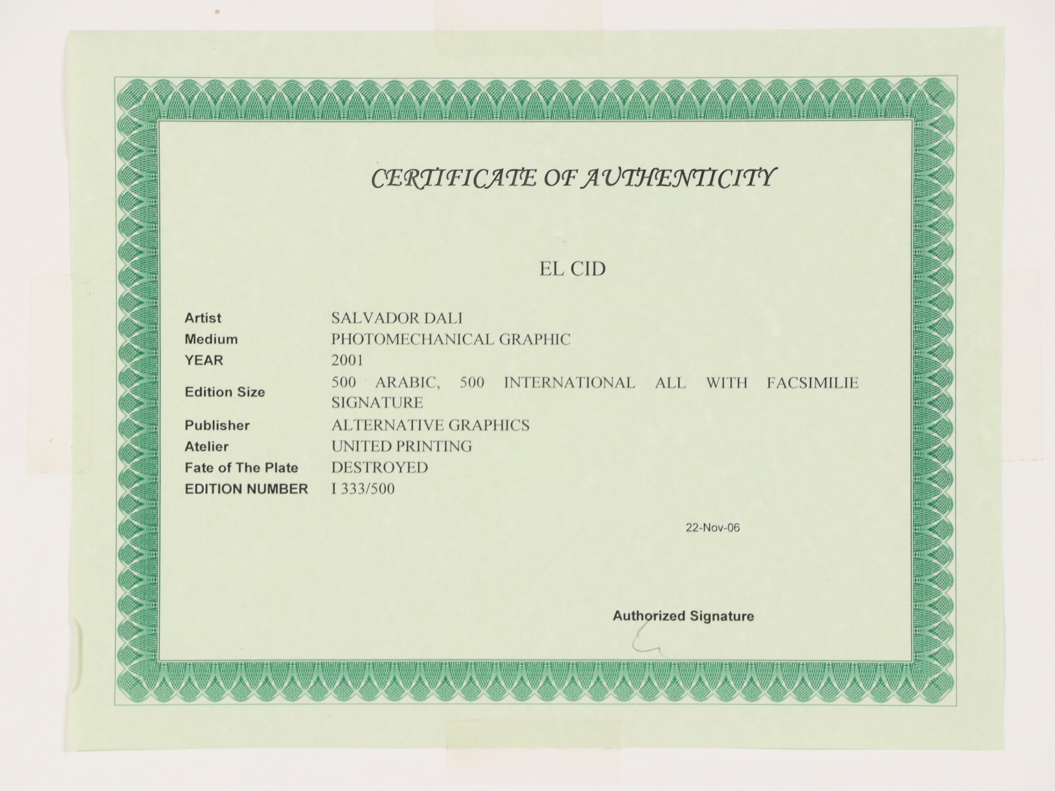 Offset Lithograph After Dali "El Cid," 2001