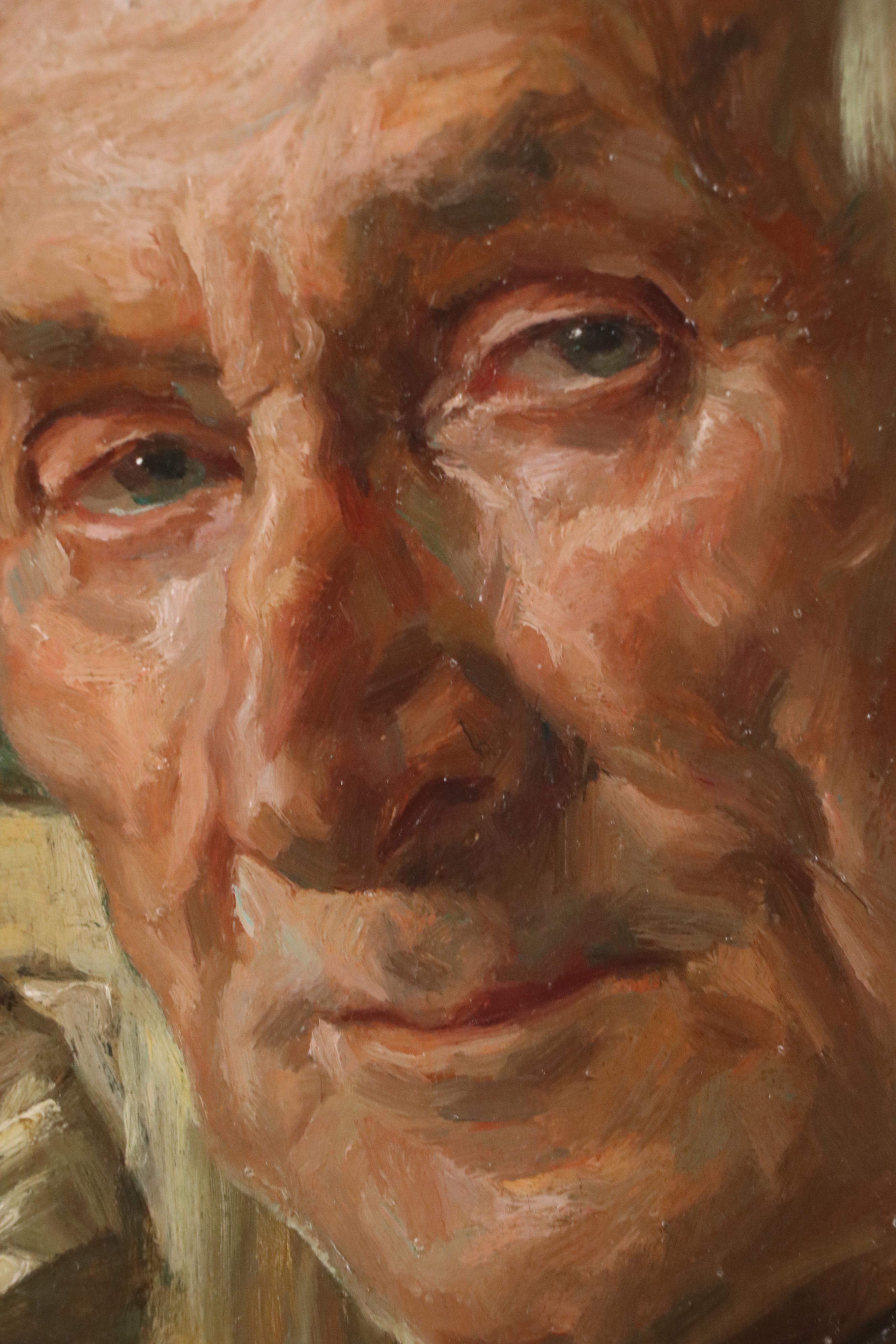 Oil Painting of an Interior Scene with Two Men