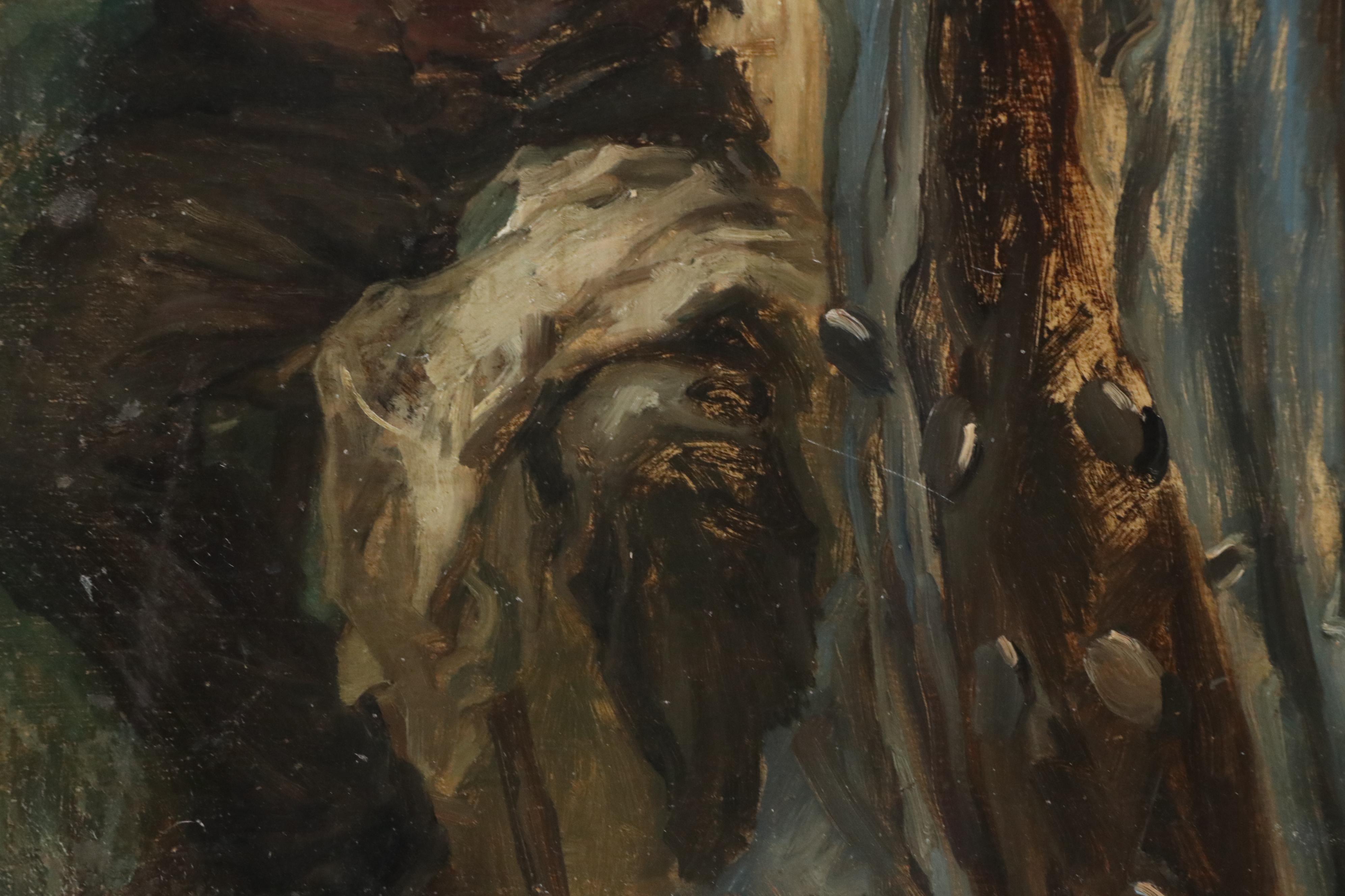 Oil Painting of an Interior Scene with Two Men