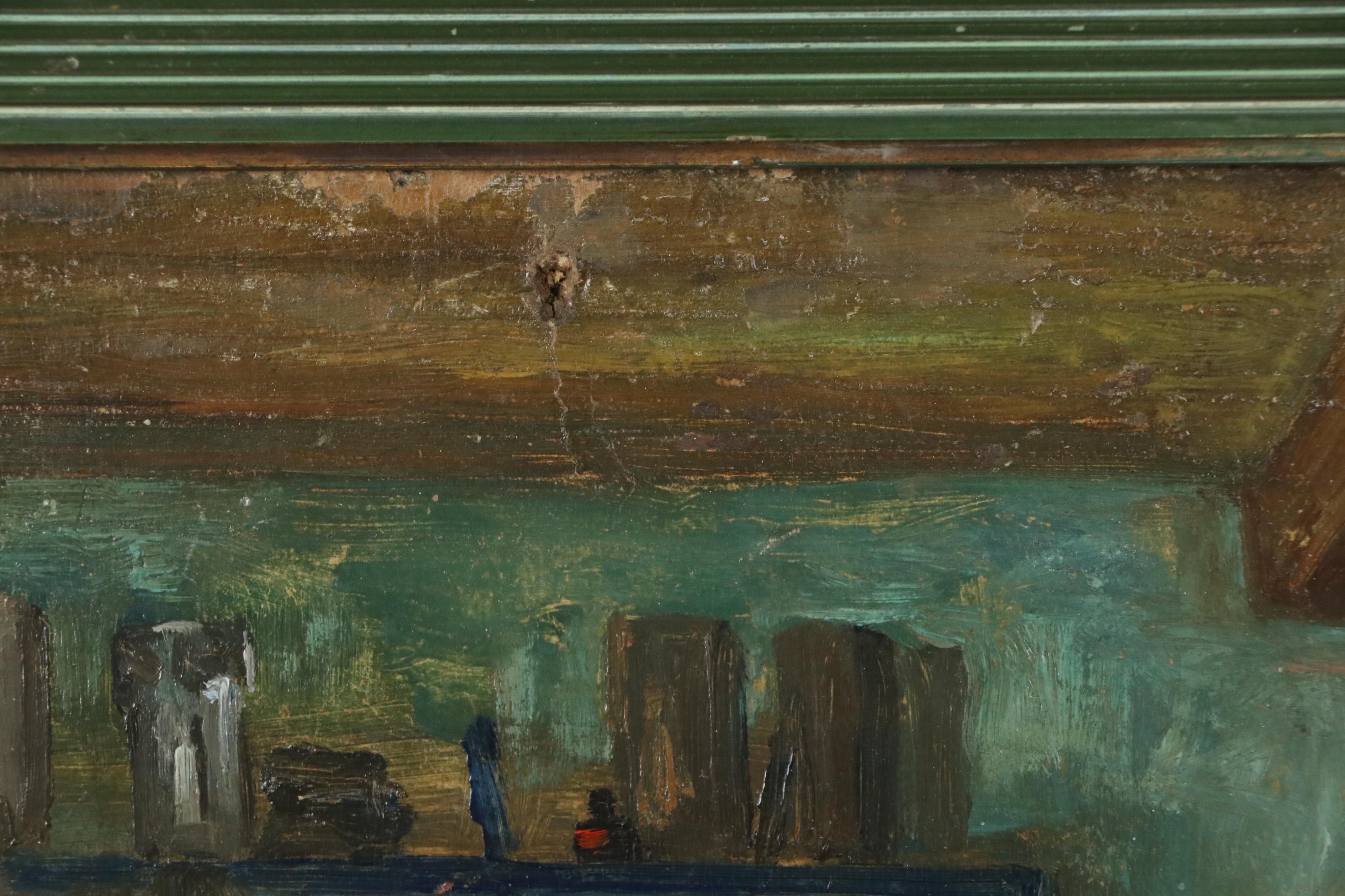 Oil Painting of an Interior Scene with Two Men