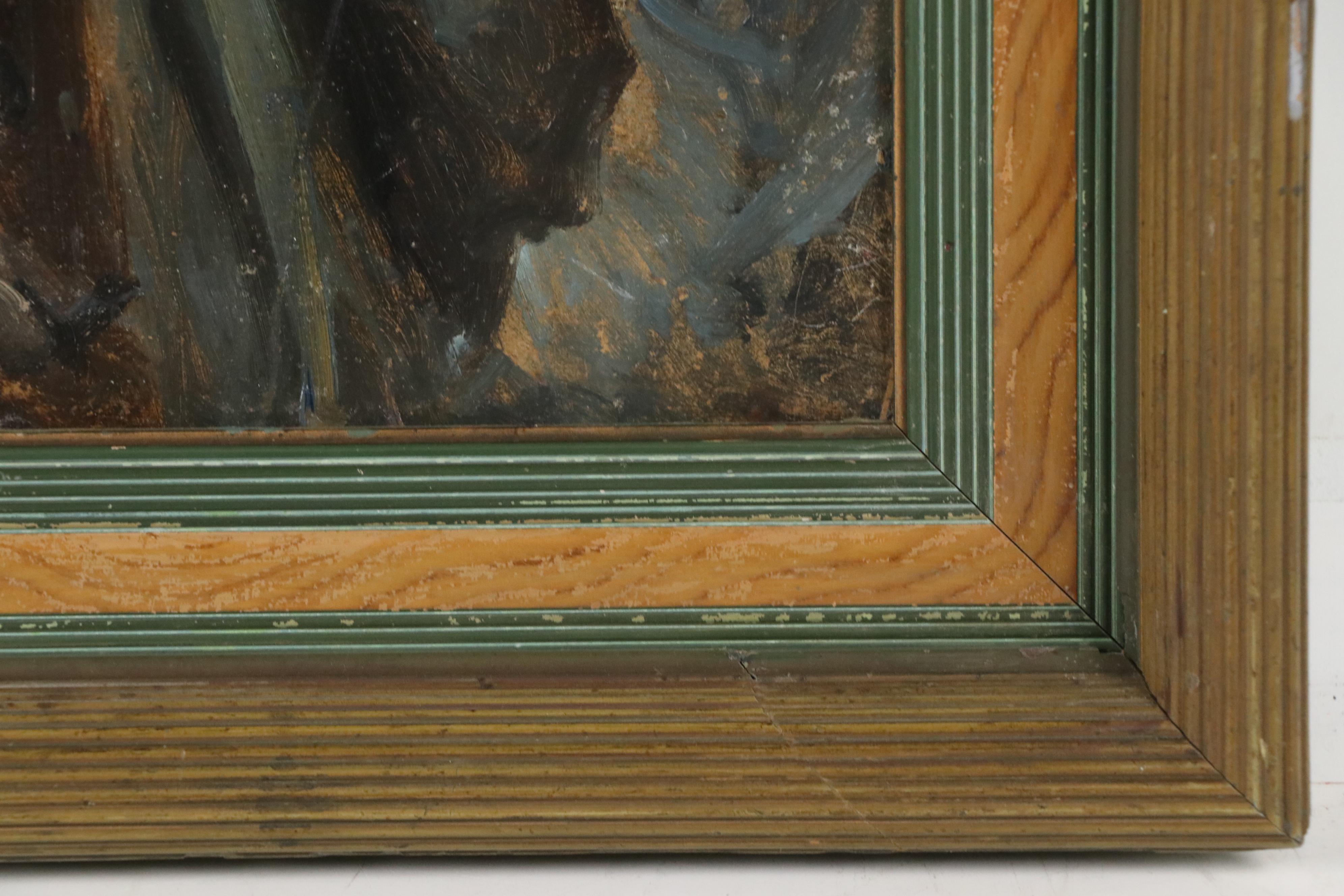 Oil Painting of an Interior Scene with Two Men