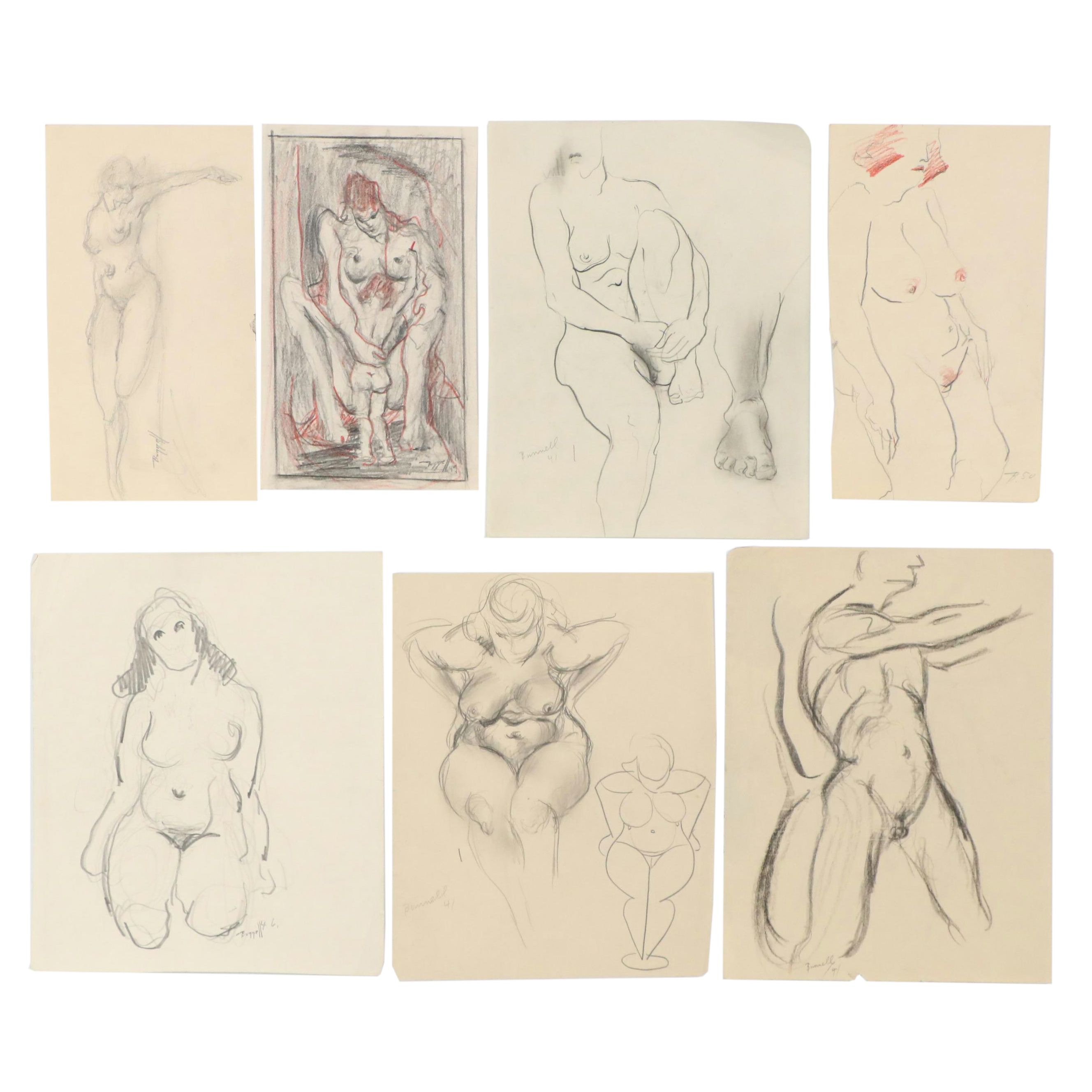 Charles Ragland Bunnell Modern Figural Graphite Drawings, 1949