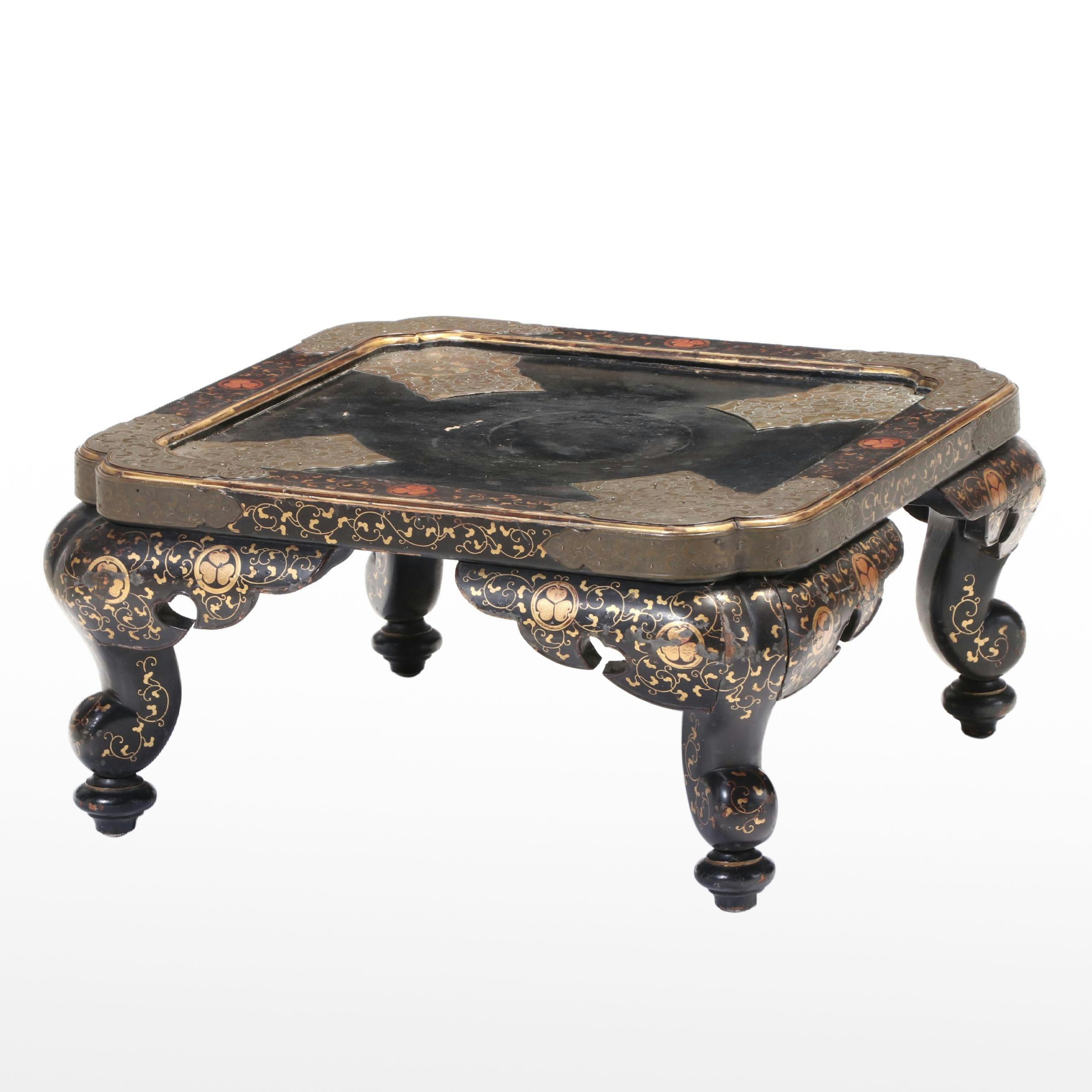 Japanese Brass-Mounted and Lacquered Hibachi Stand, 19th Century and Adapted