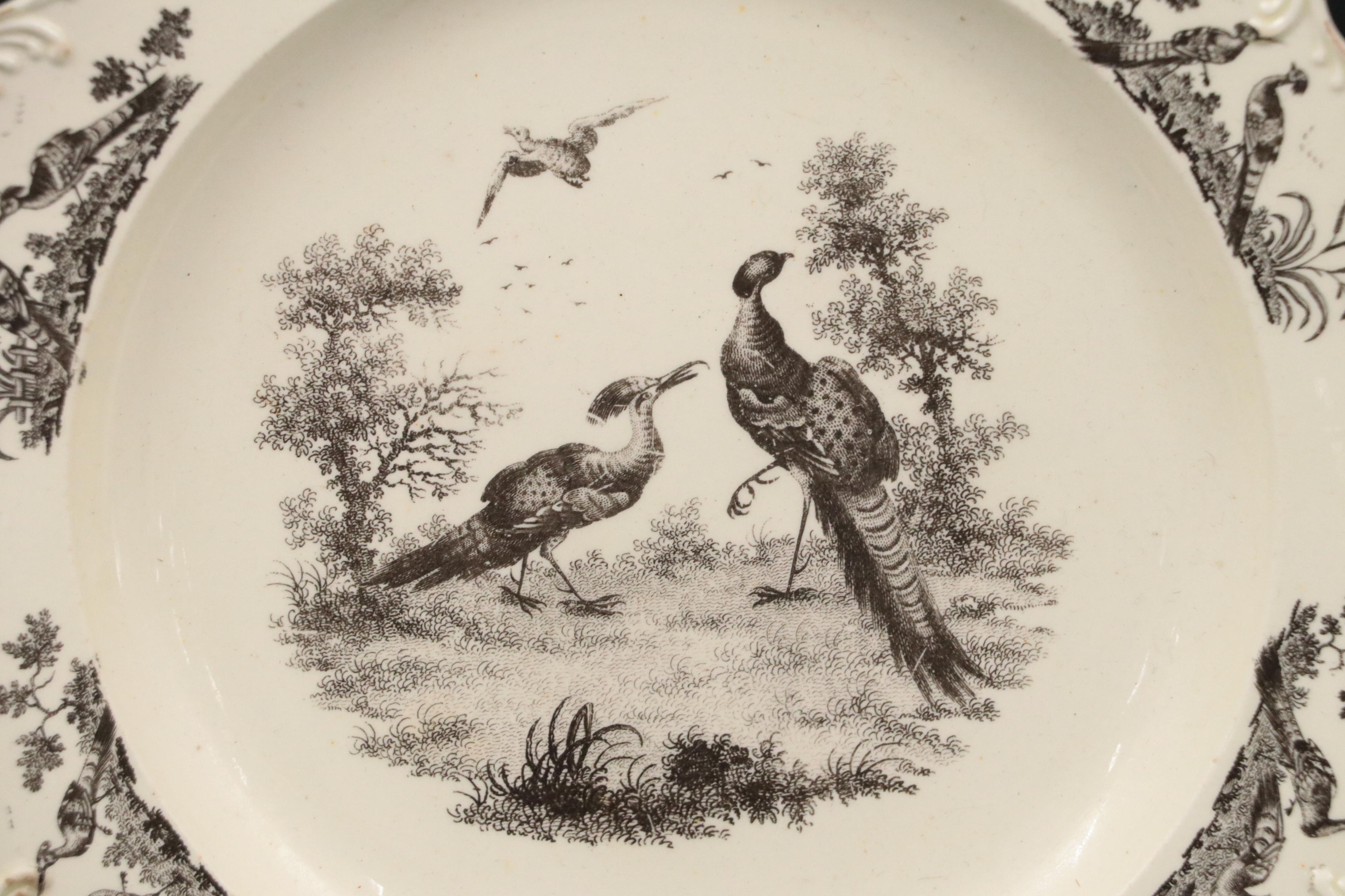 Wedgwood Liverpool Birds Soup Plate with Other English Black Transfer Creamware