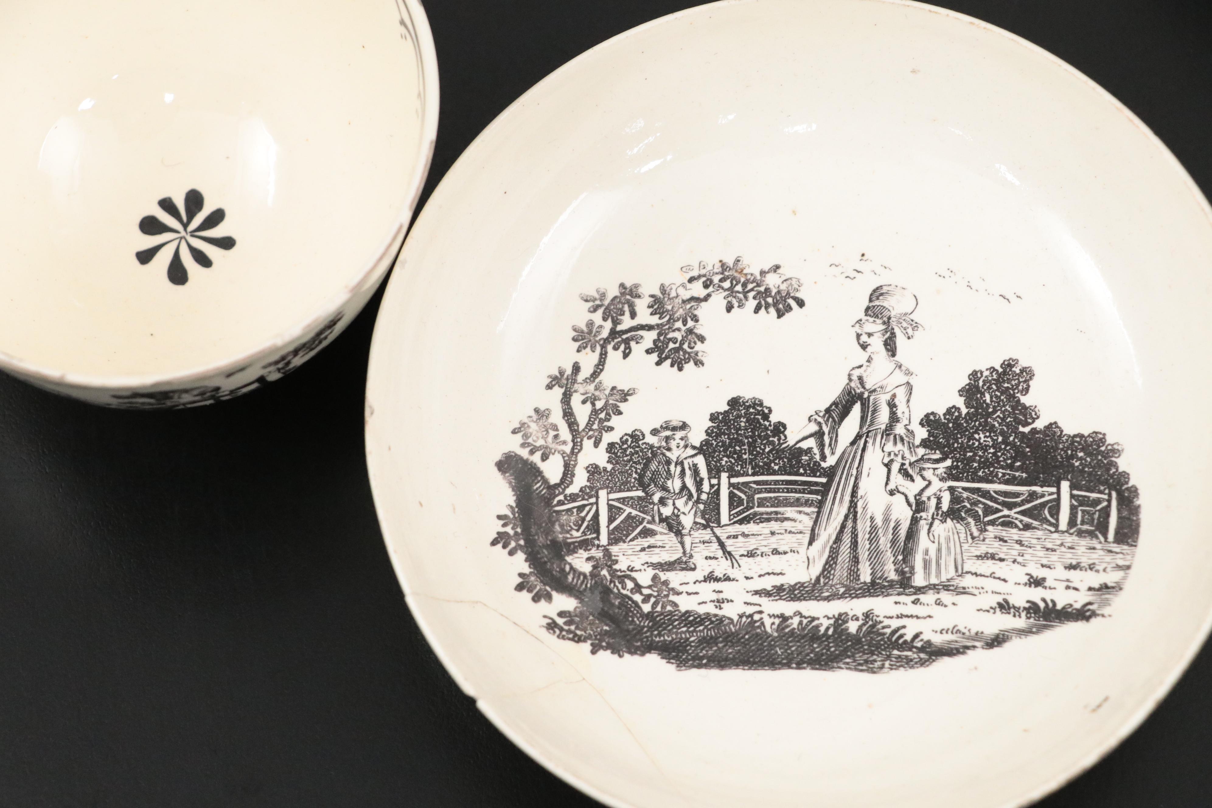 Wedgwood Liverpool Birds Soup Plate with Other English Black Transfer Creamware