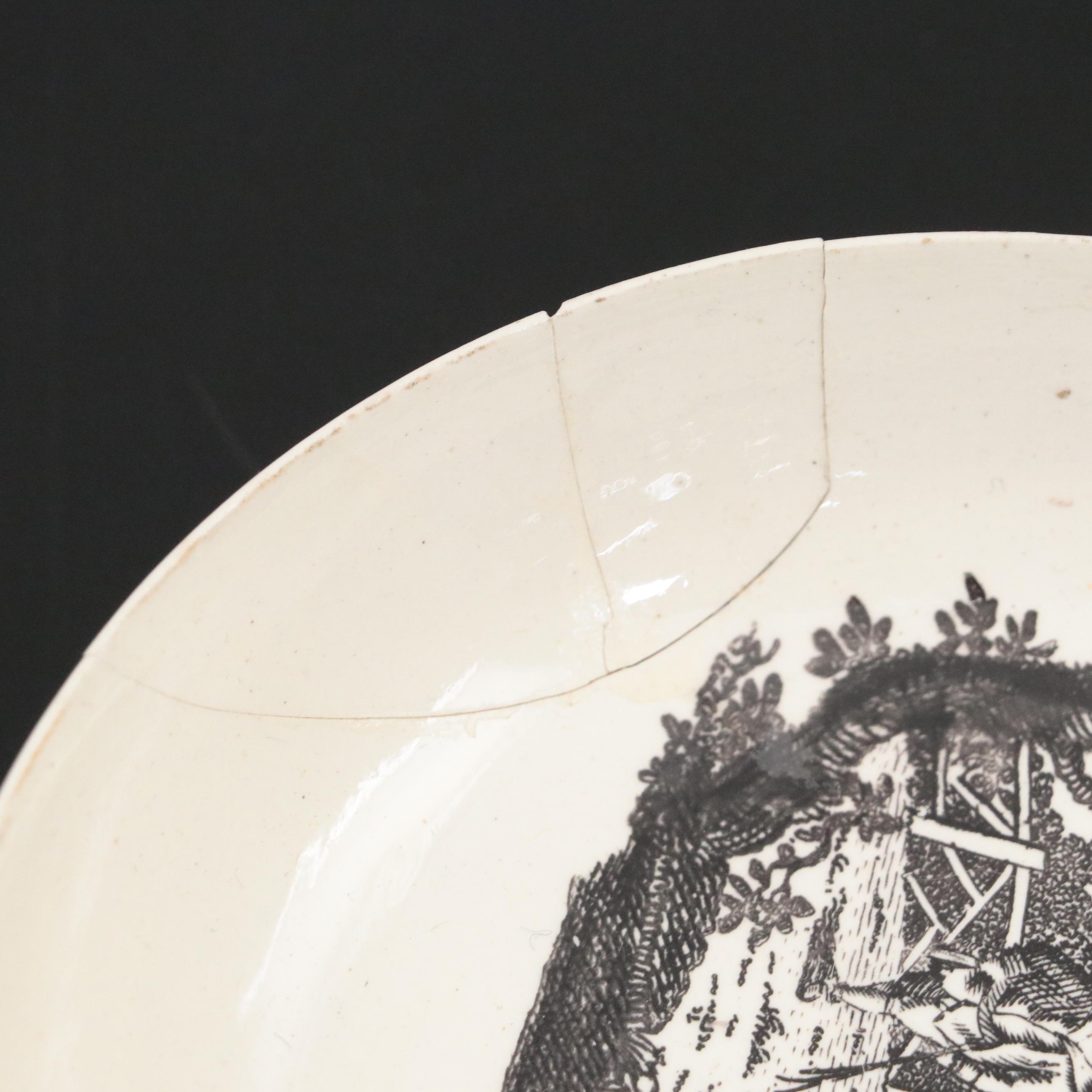 Wedgwood Liverpool Birds Soup Plate with Other English Black Transfer Creamware