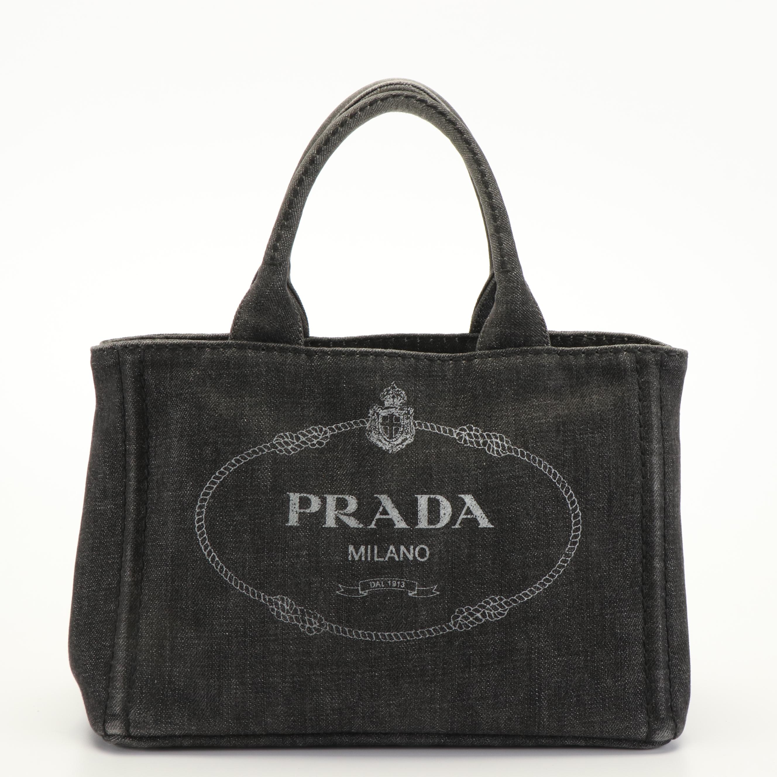Prada Grey Denim Canapa Tote Bag