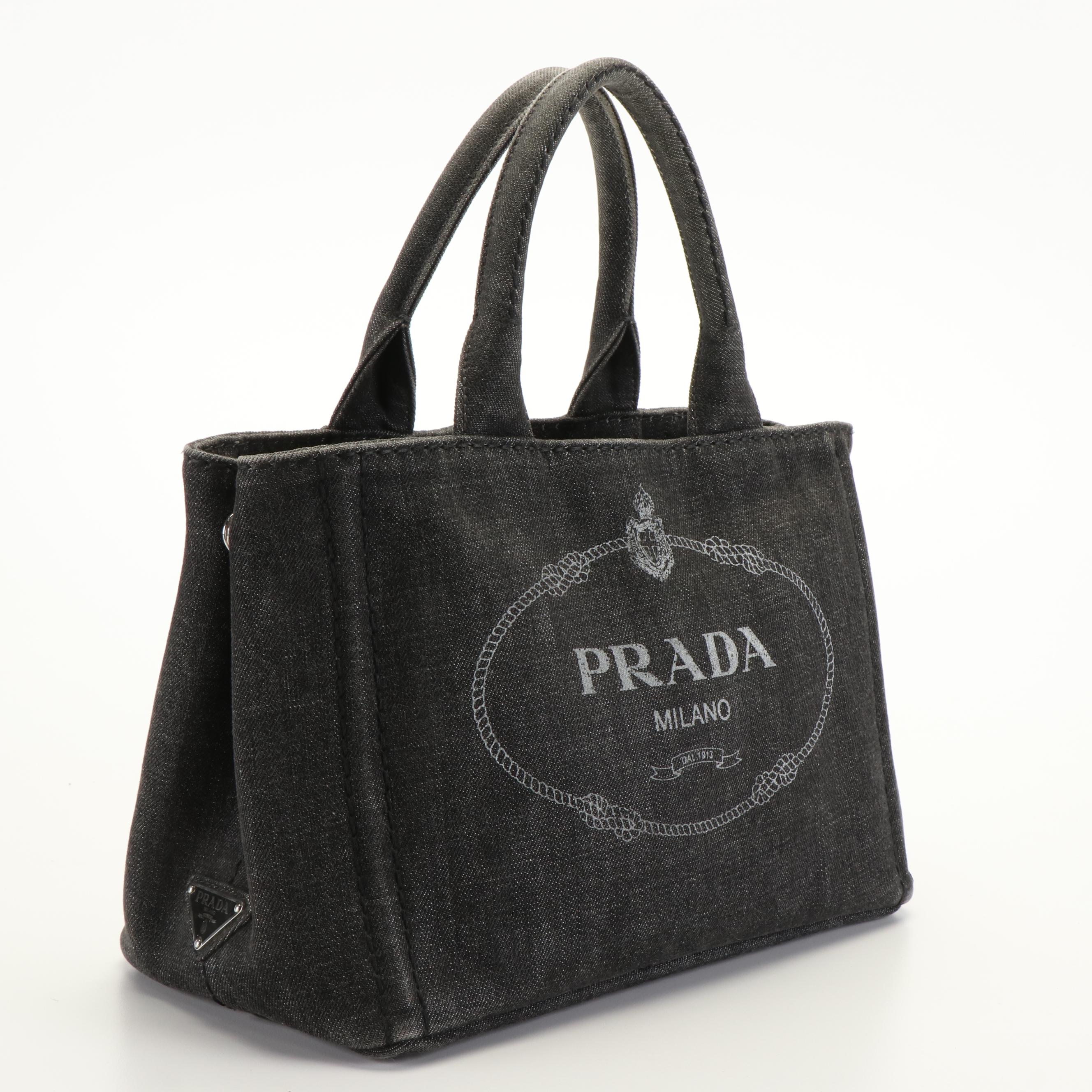 Prada Grey Denim Canapa Tote Bag