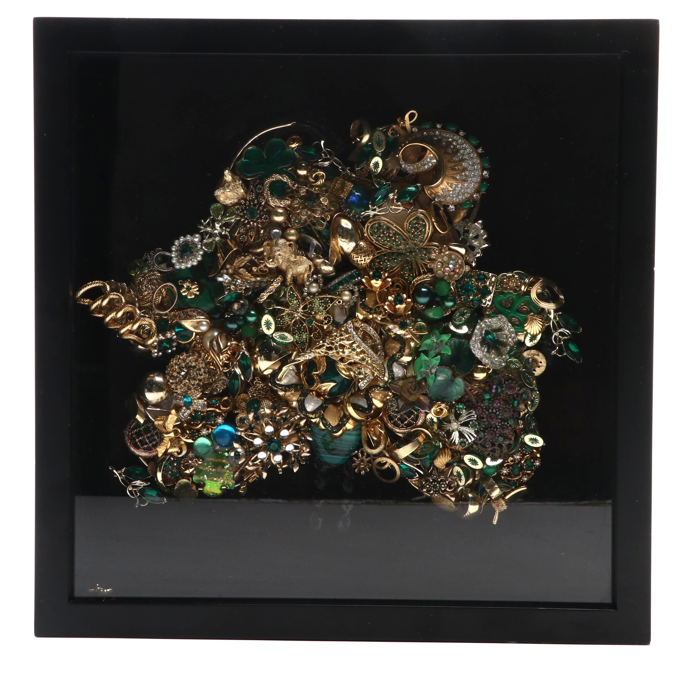 Costume Jewelry Collage in Shadow Box Display