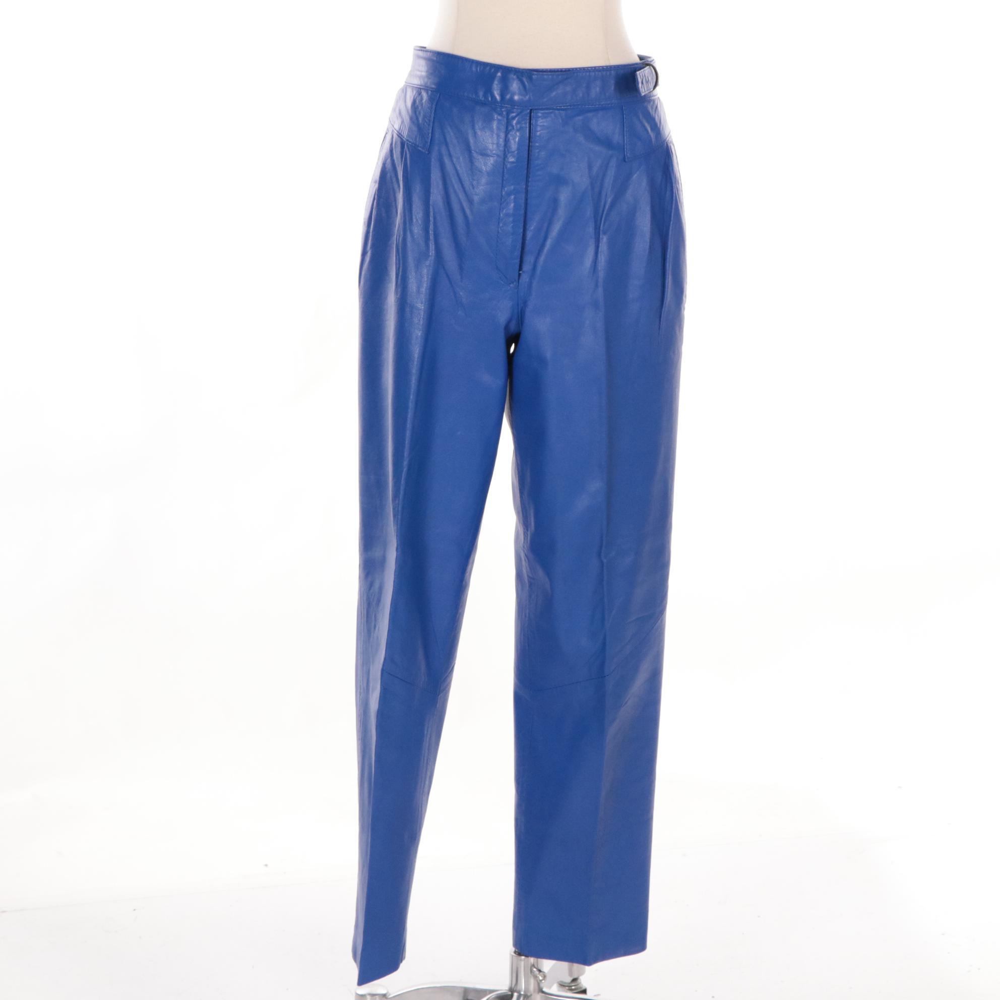 Ruby Red and Electric Blue High-Waisted Vintage Leather Pants