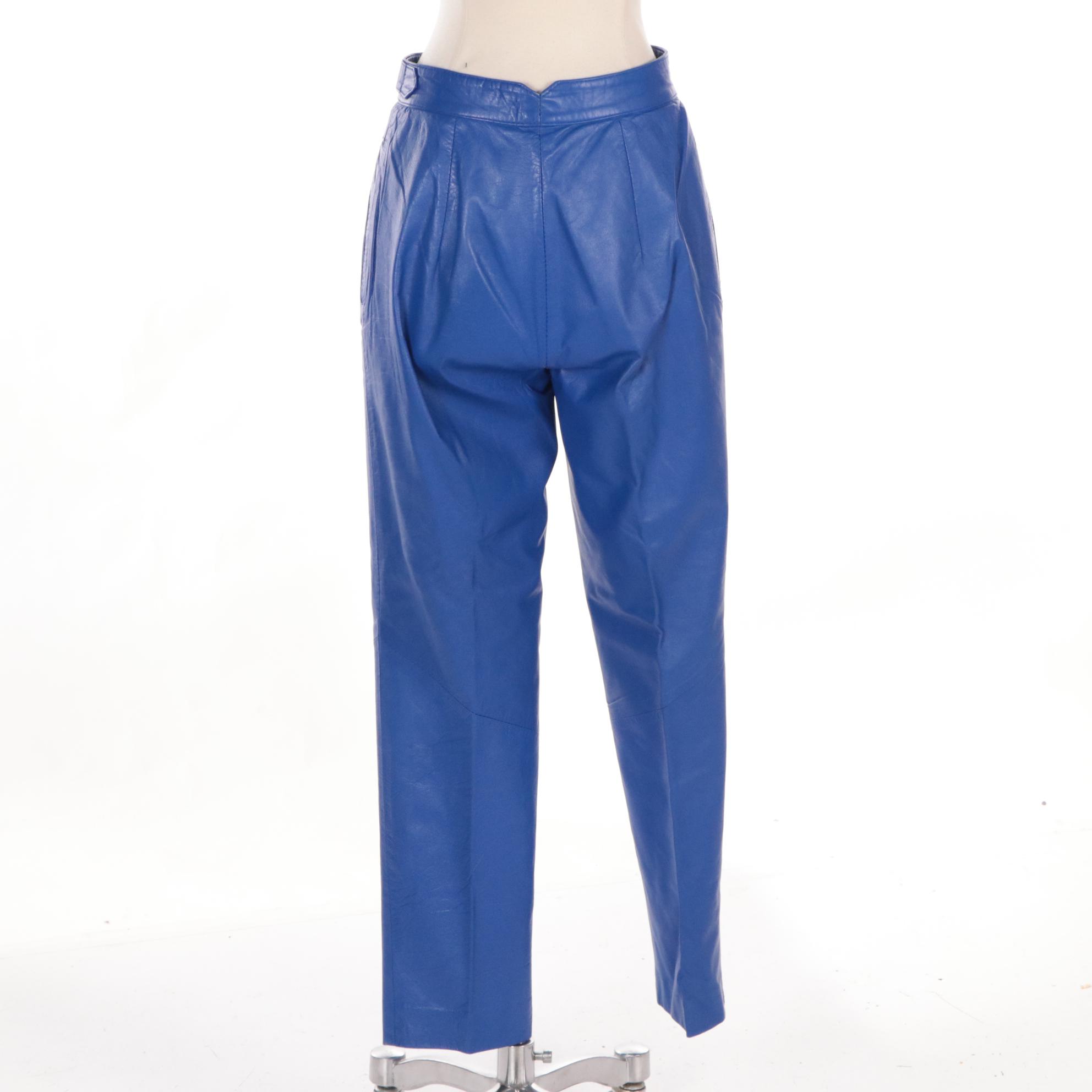 Ruby Red and Electric Blue High-Waisted Vintage Leather Pants