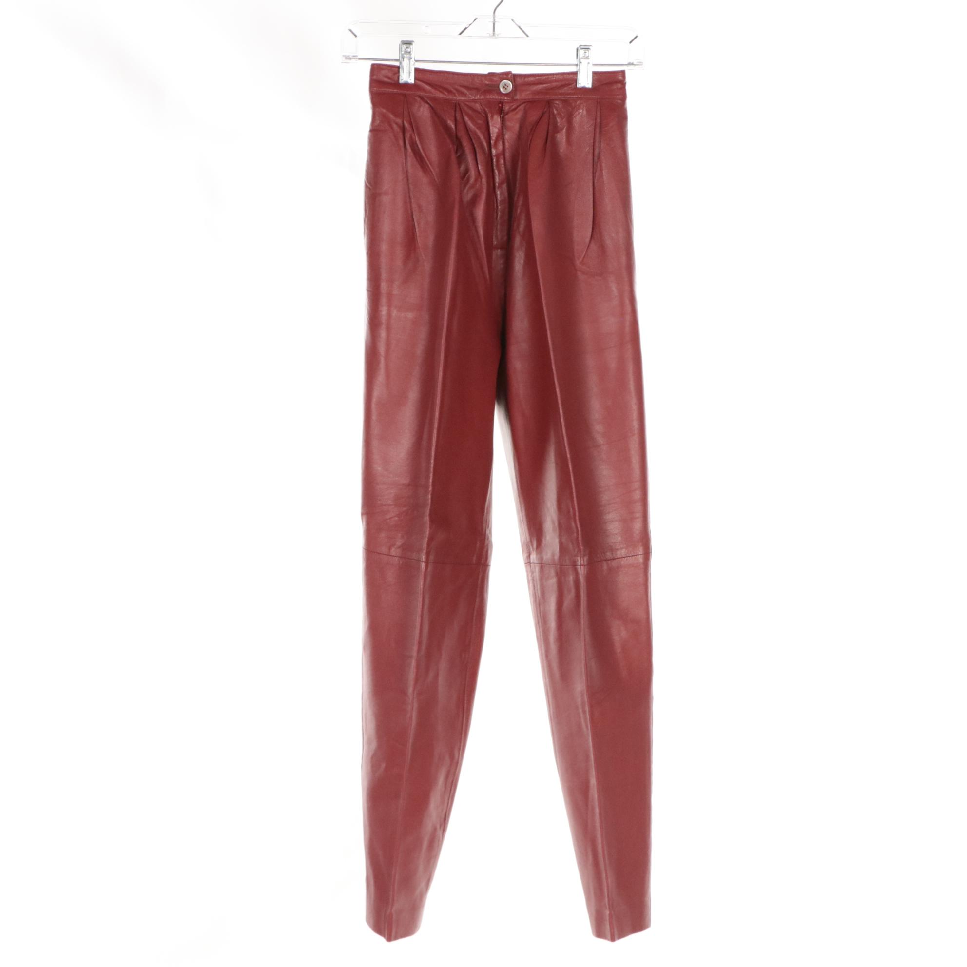Ruby Red and Electric Blue High-Waisted Vintage Leather Pants