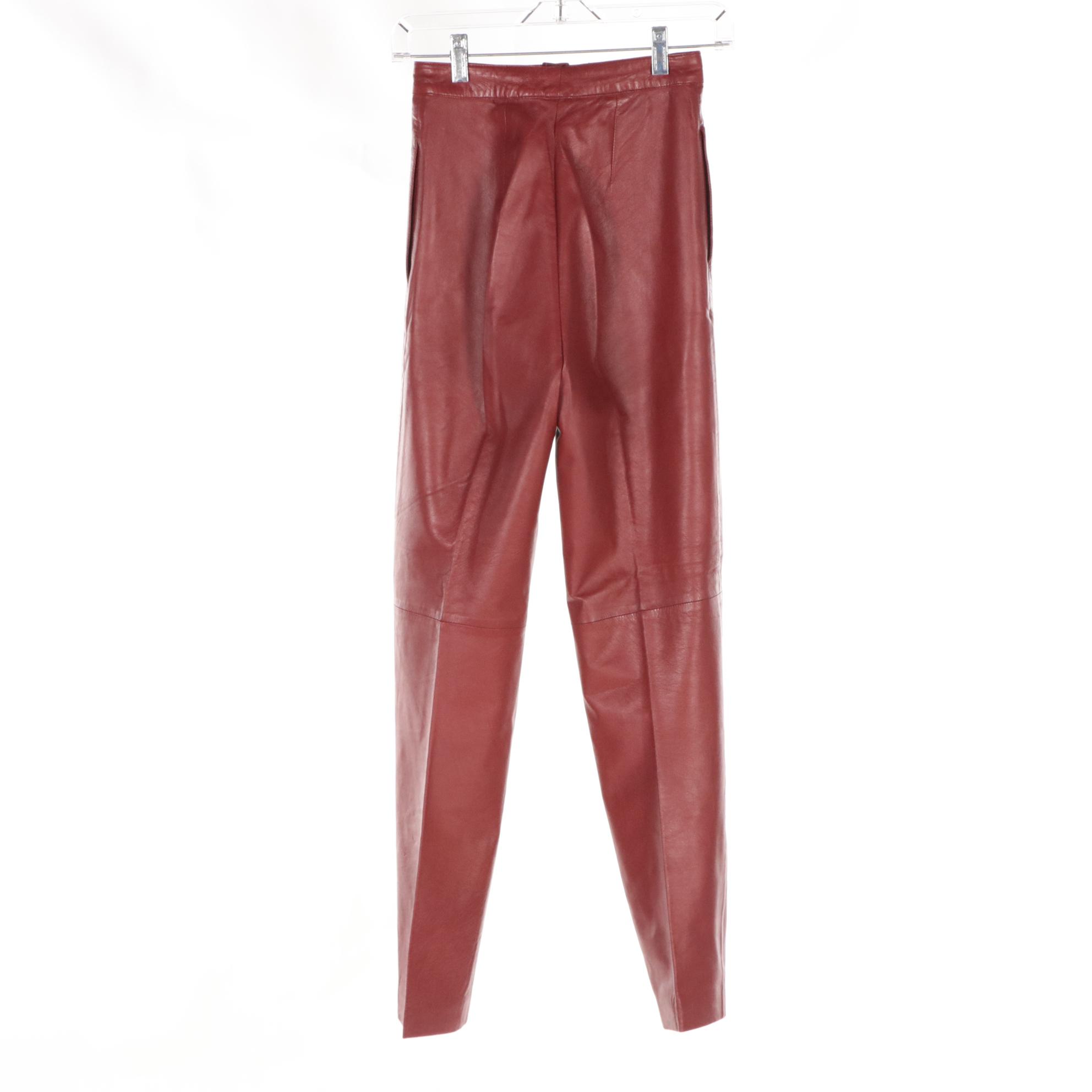 Ruby Red and Electric Blue High-Waisted Vintage Leather Pants