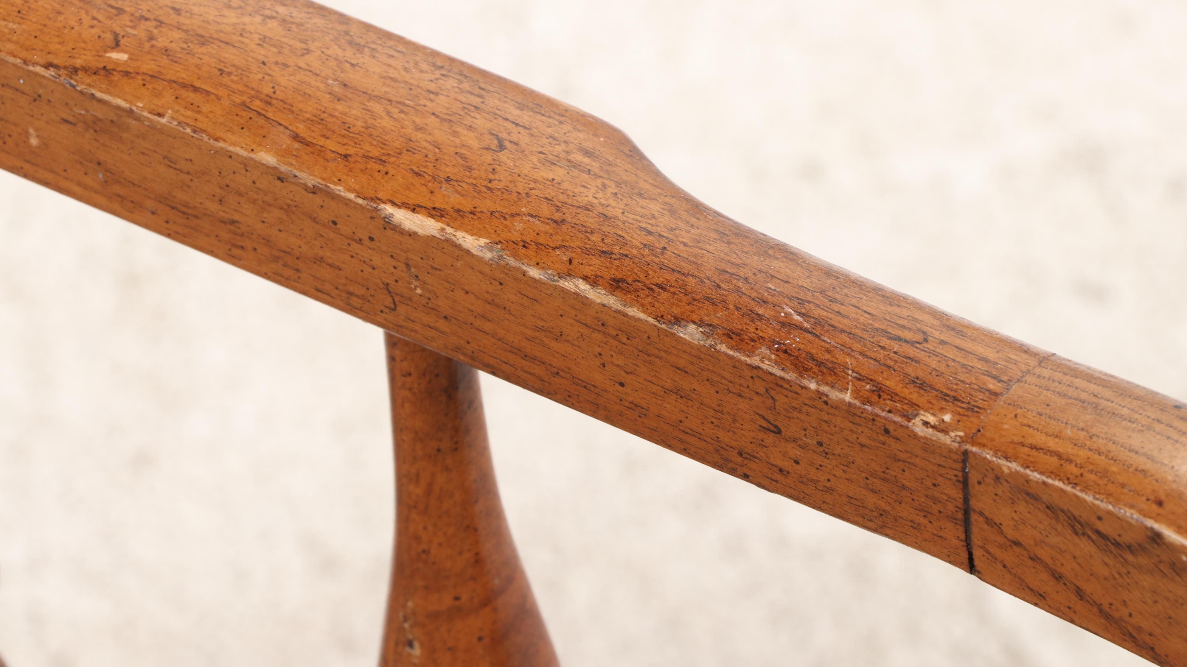 Oak Spindle Back Bench with Cushion, Mid-20th Century