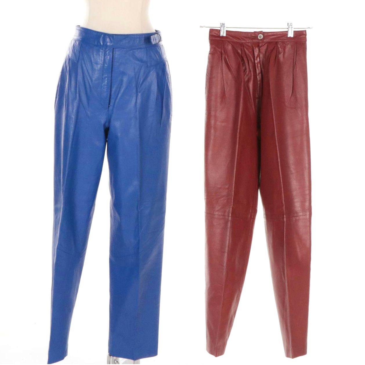 Ruby Red and Electric Blue High-Waisted Vintage Leather Pants
