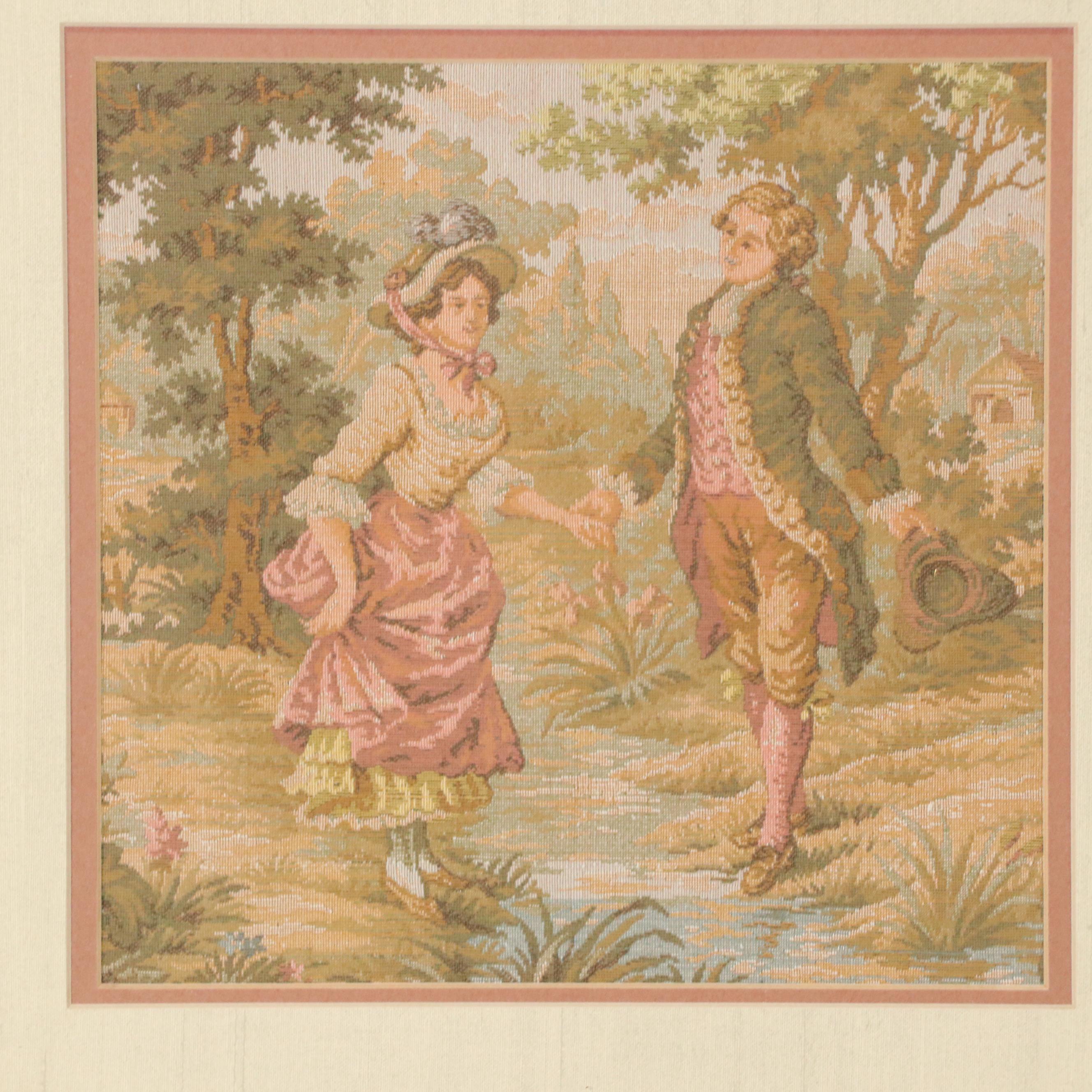 Framed Gobelin Rococo Style Woven Tapestries