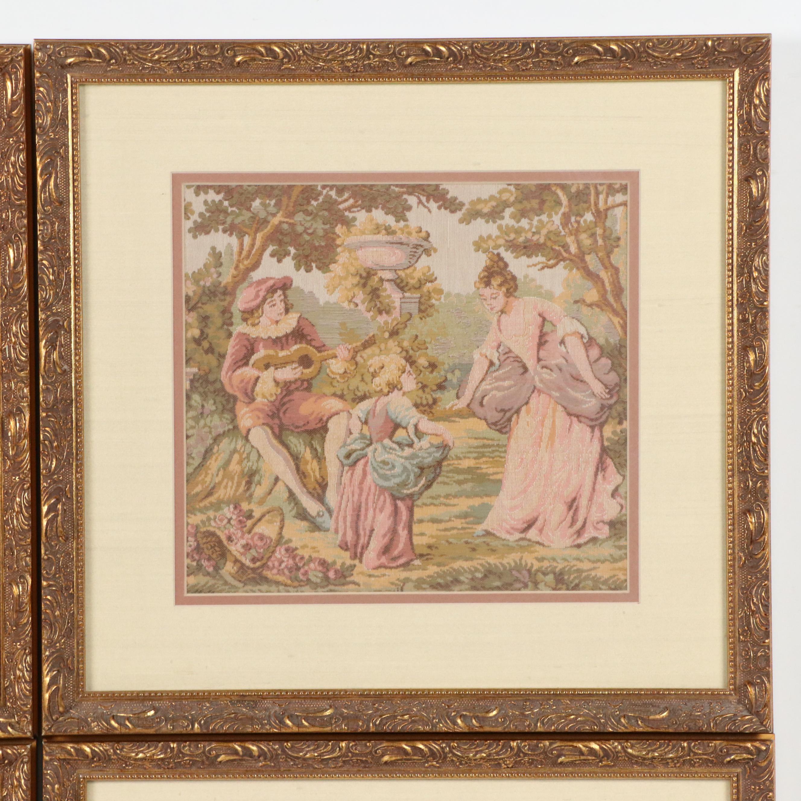 Framed Gobelin Rococo Style Woven Tapestries
