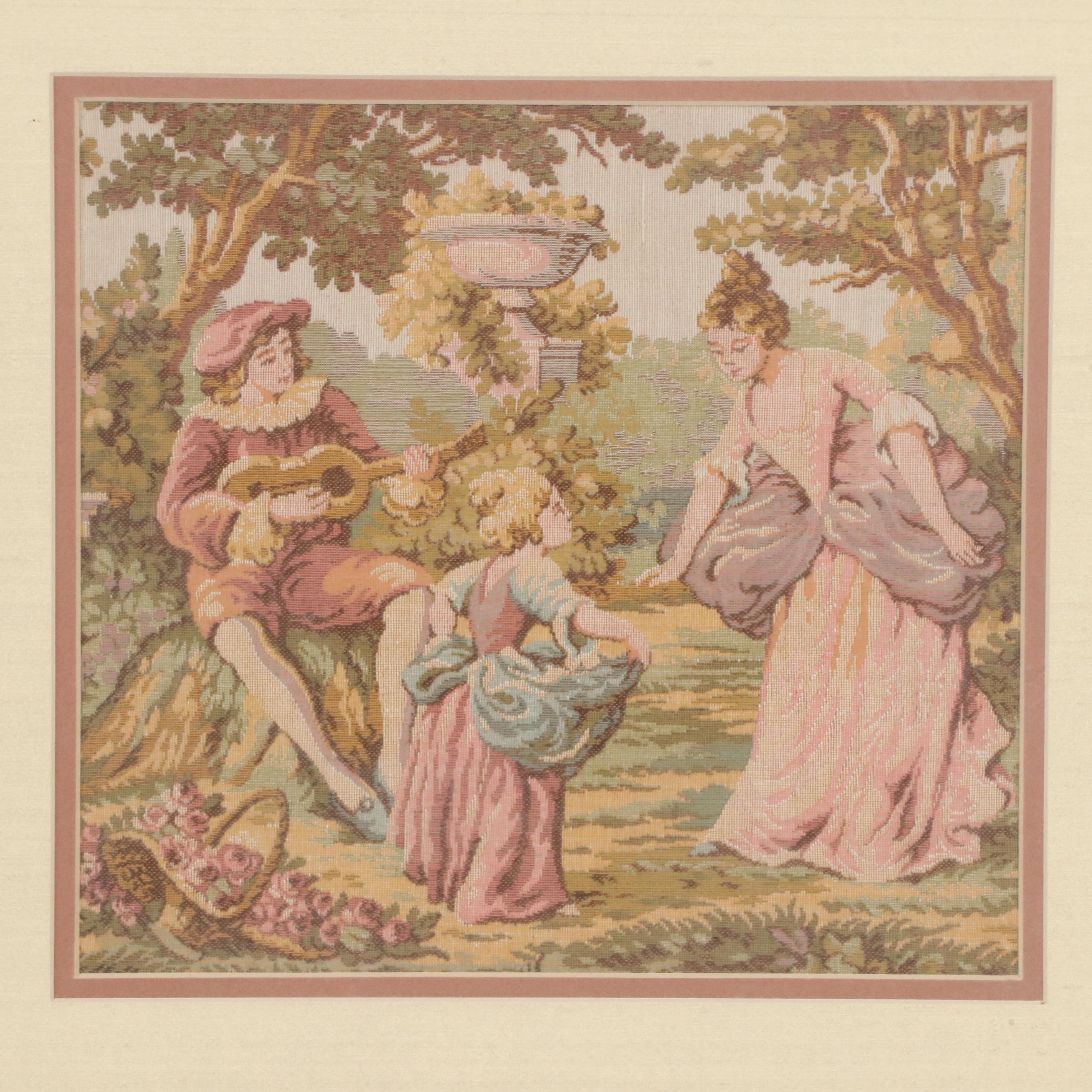 Framed Gobelin Rococo Style Woven Tapestries