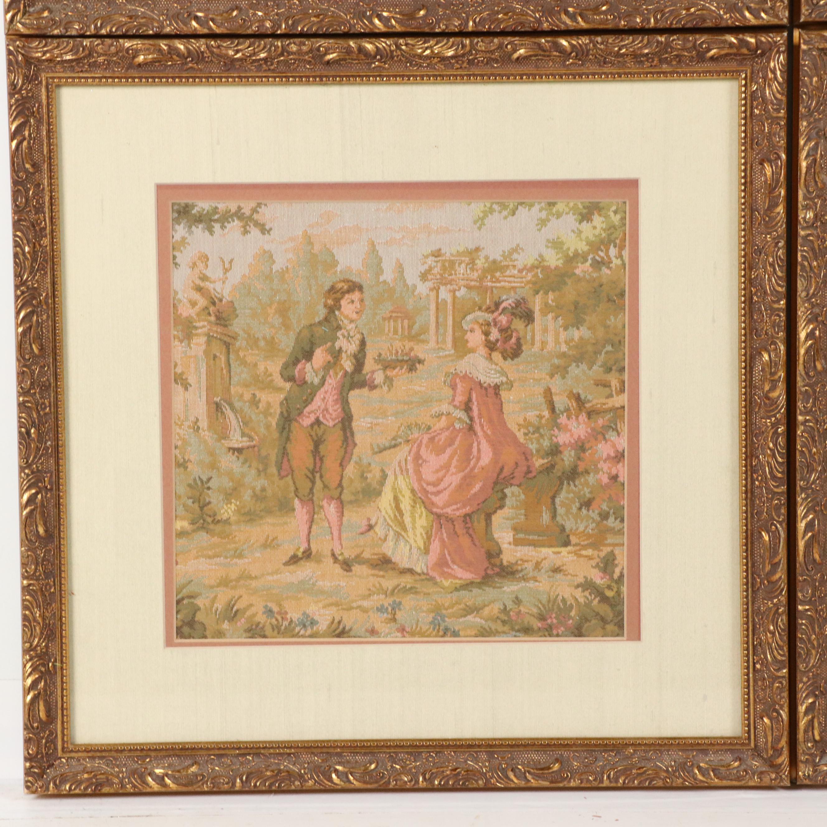 Framed Gobelin Rococo Style Woven Tapestries