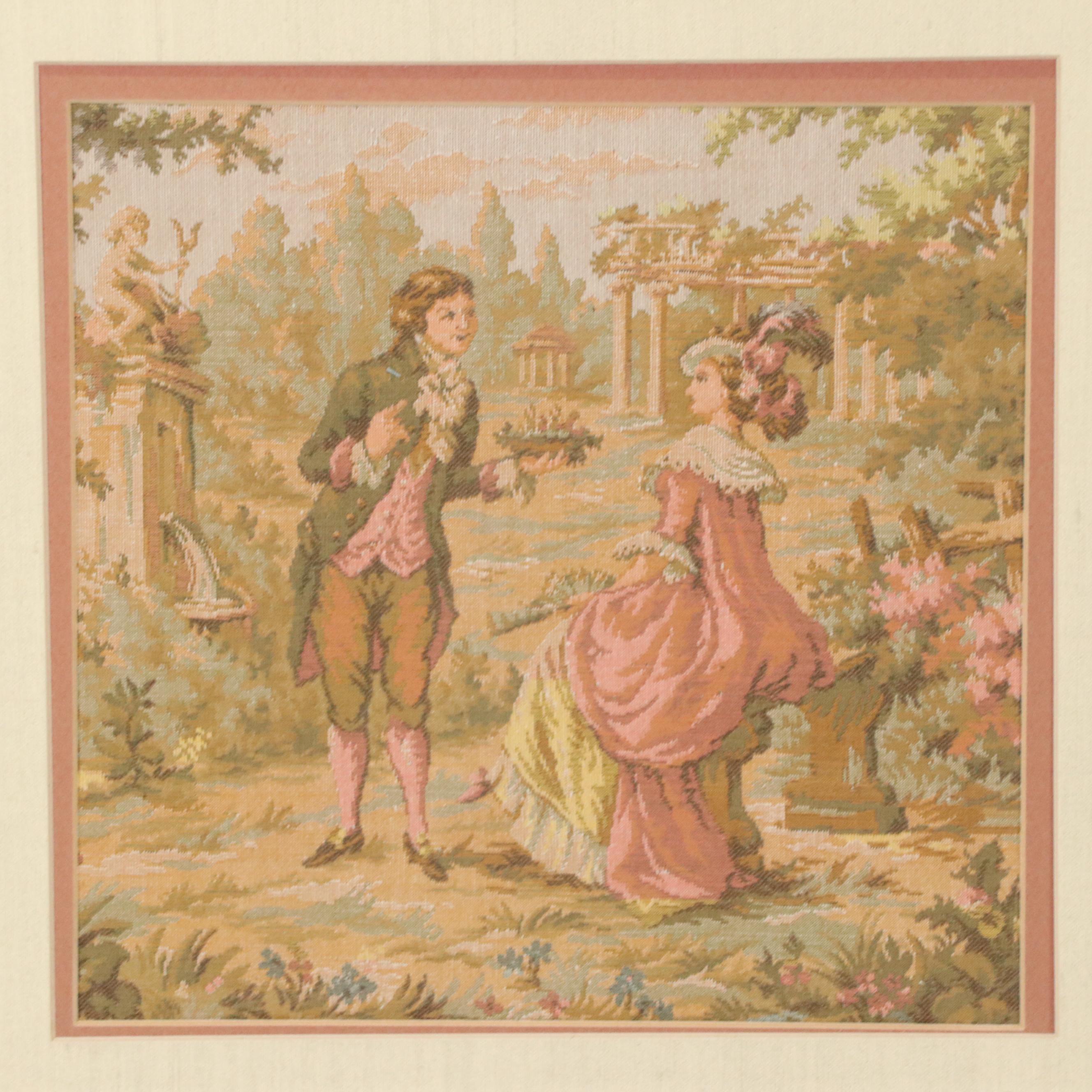 Framed Gobelin Rococo Style Woven Tapestries